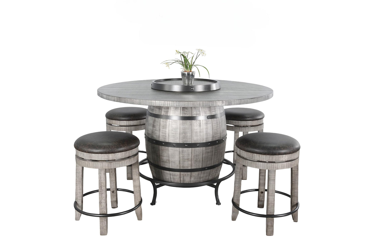 Sunny Designs Round Pub Table with Wine Barrel Set