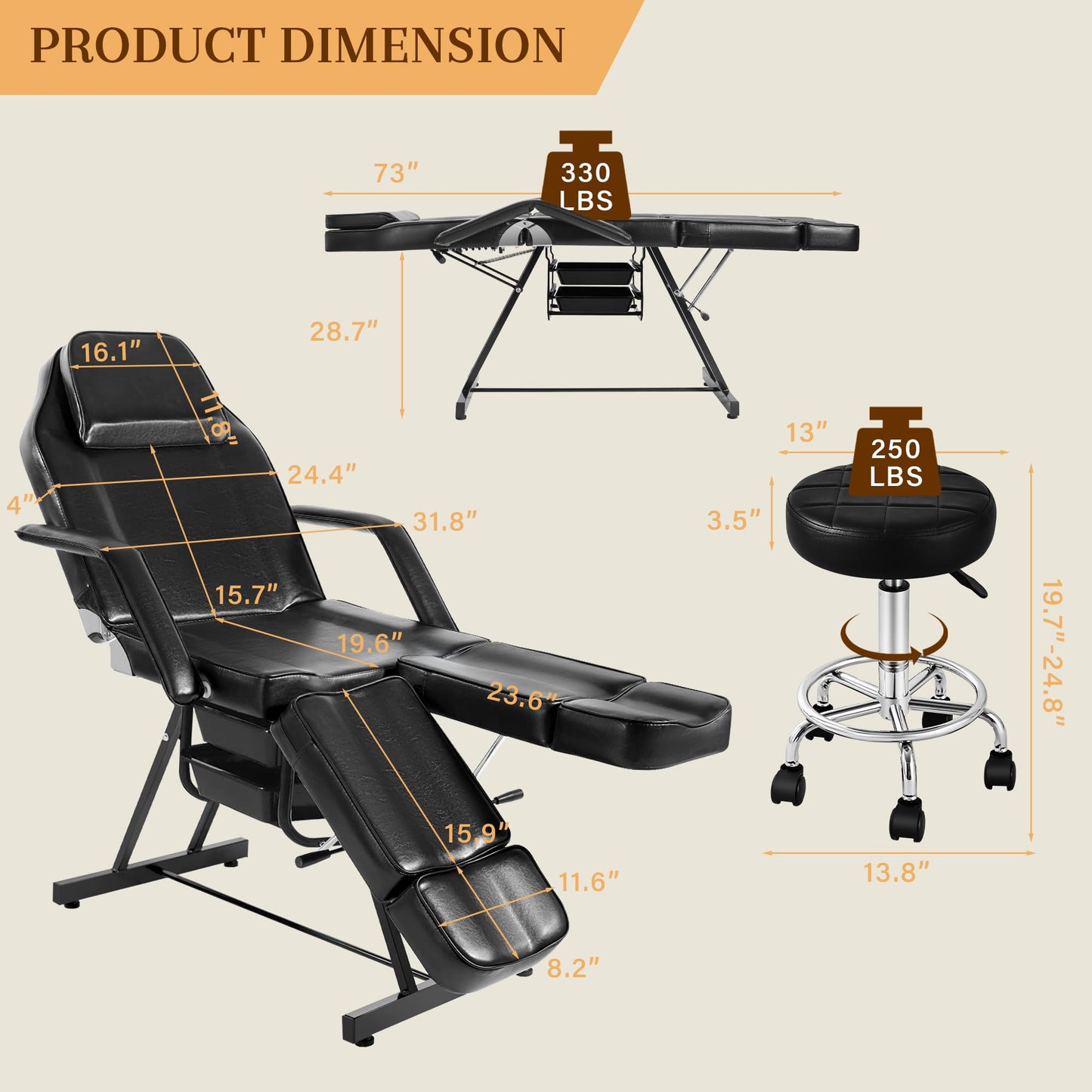 KIIUMI Tattoo Facial Chair with Split Legs, Artist Tattoo Bed for Client, Professional Adjustable Lash Esthetician Table Beauty Salon Spa Equipment with Breathing Hole & Hydraulic Stool, Grey