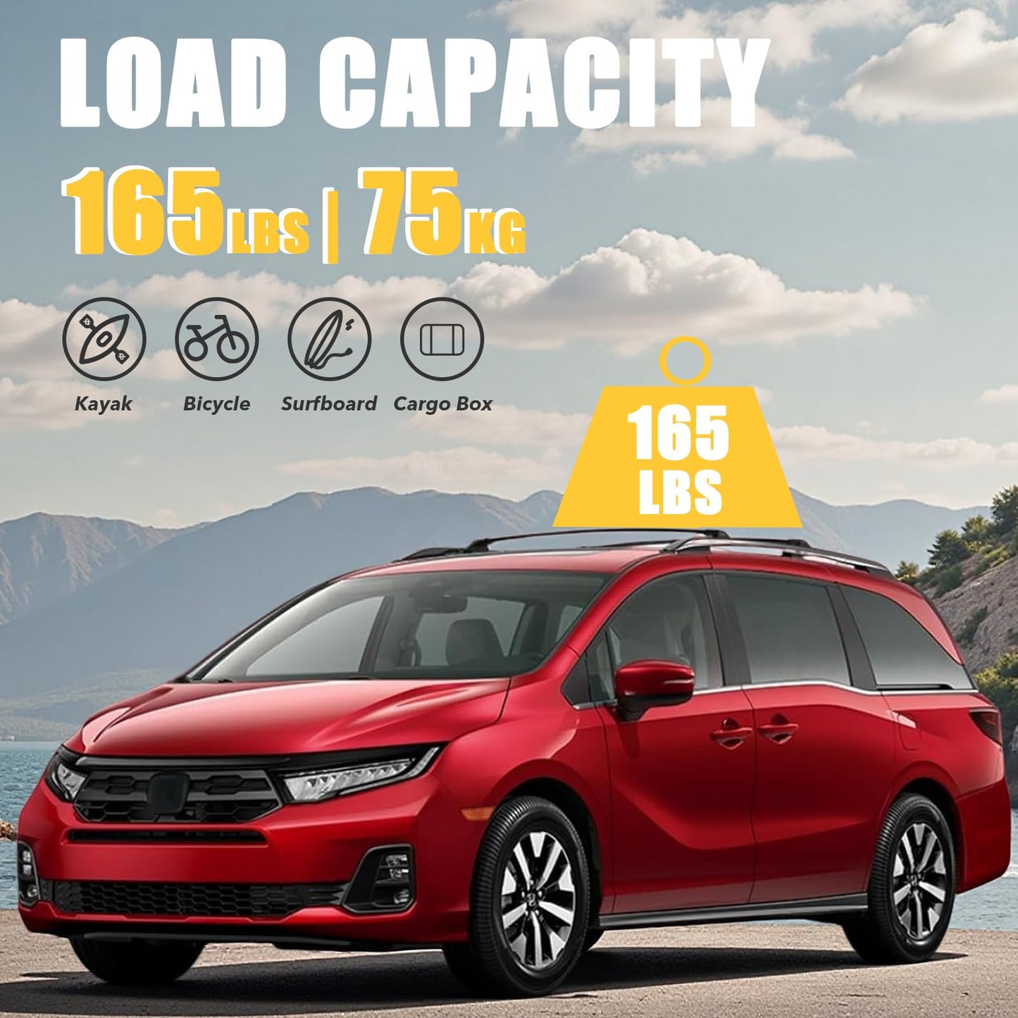 ROSY PIXEL 4Pcs Roof Rack Side Rails & Cross Bars Compatible with Honda Odyssey 2018 2019 2020 2021 2022 2023 2024 2025 2026 | Roof Rails Black Suitable for Carrying Luggage/Kayaks/Bicycles/Canoes