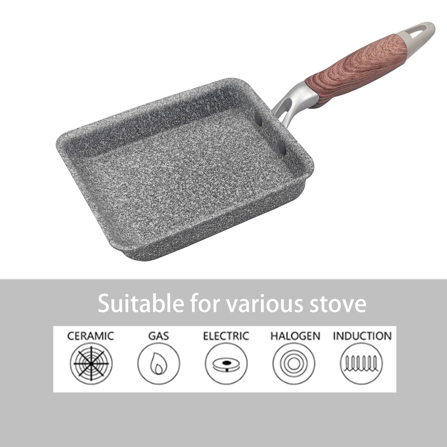 DXBVIEX 9Pcs Tamagoyaki Pan Set, Japanese Omelette Pan Nonstick with Lid, Square Japanese Egg Skillet Rectangle 7"x5" Grey