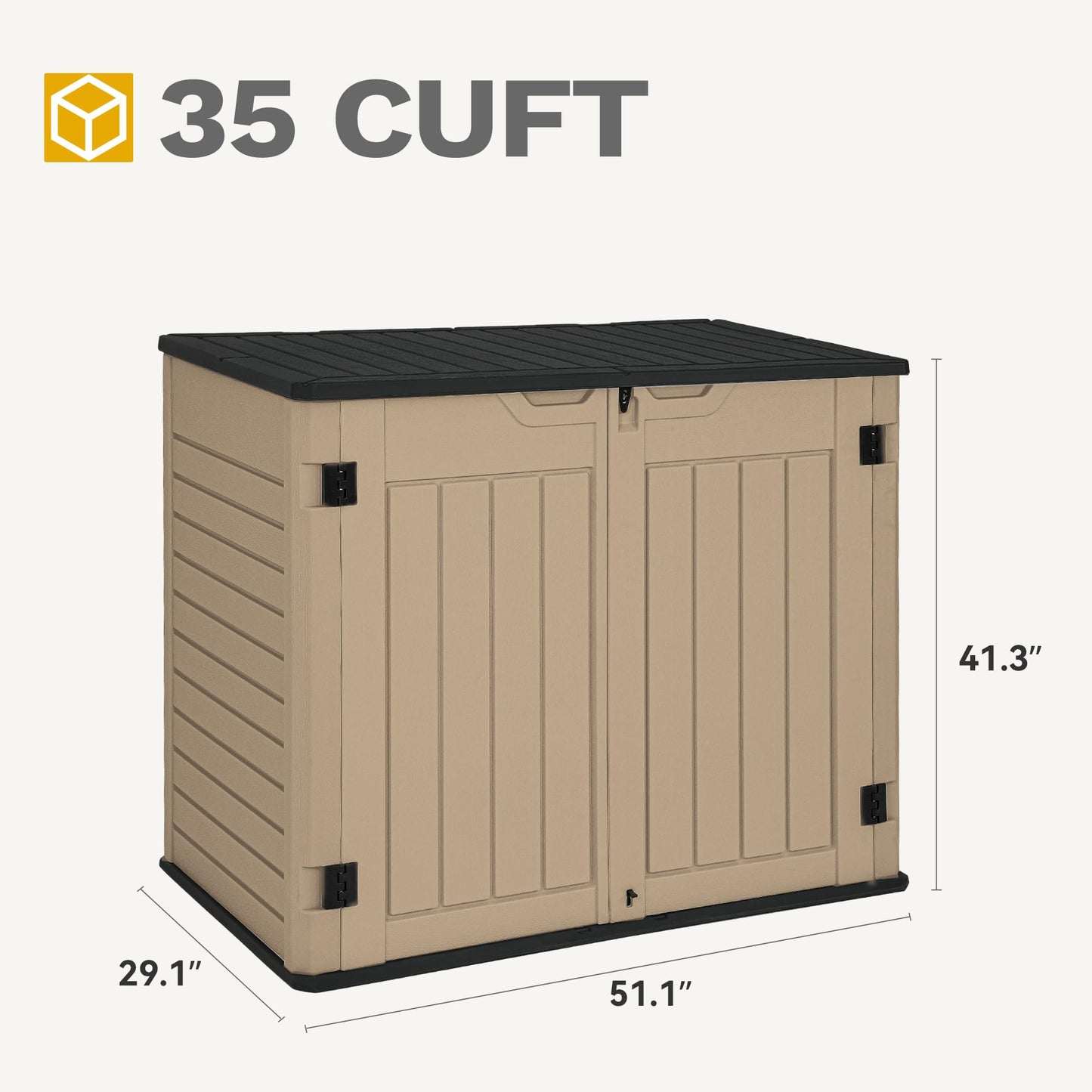 DWVO 35 Cu Ft Outdoor Horizontal Storage Shed w/o Shelf, 39 in Height Storage Sheds Lockable and Waterproof, Weather Resistant Resin Tool Shed for Storing Garden Tools, Brown