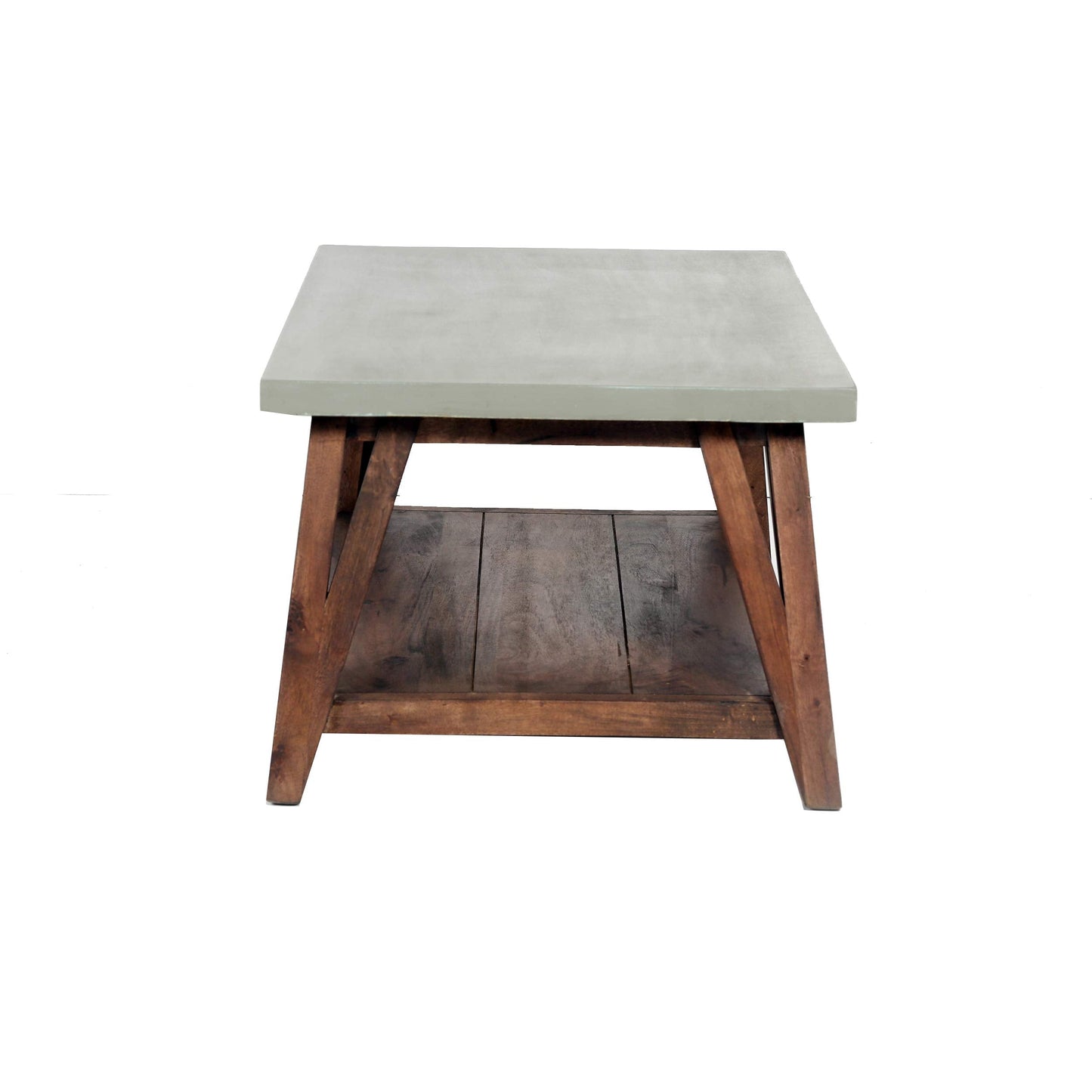 Alaterre Furniture Brookside Coffee Table with Lower Shelf – Modern Rustic Farmhouse 36-Inch Living Room Table with Solid Wood Base and Concrete-Coated Top (Brown and Light Gray)