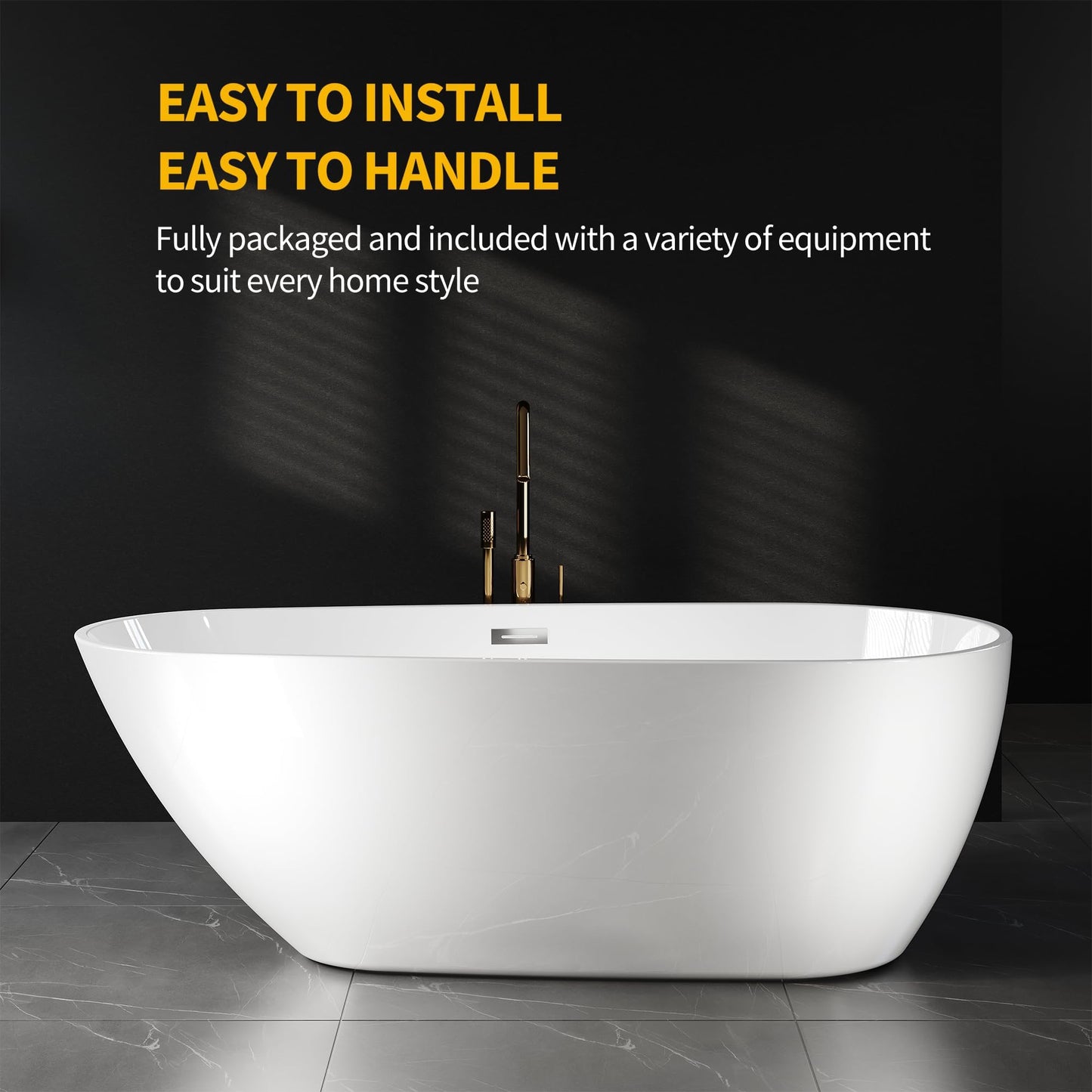 GarveeLife 67'' Acrylic Freestanding Bathtub, Soaking Bathtub with Deep Ergonomic Design Matte Drain Overflow, cUPC Certified, Double-Walled Insulation, Easy Install and Safe Use, White