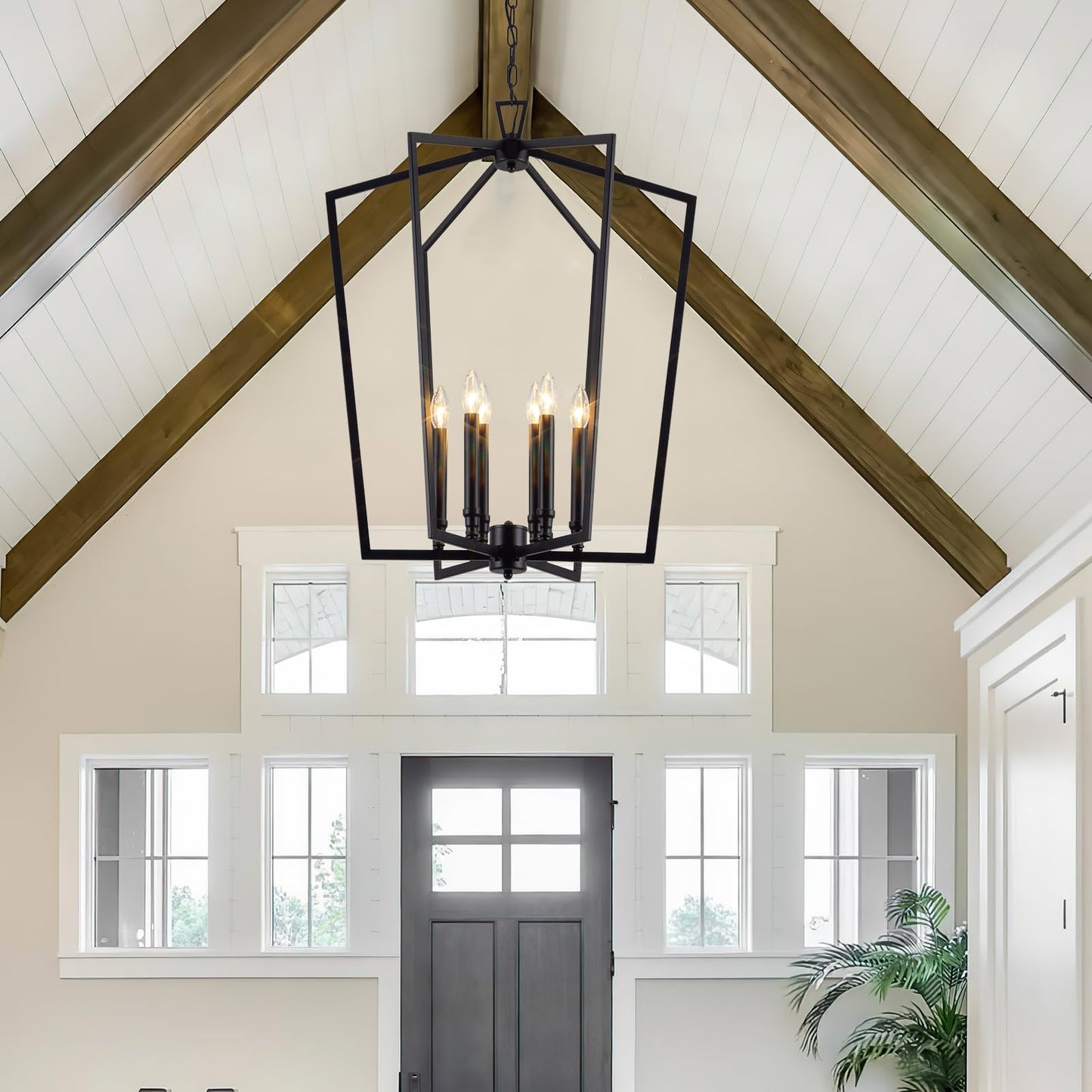Vezzio 6-Light Black Chandelier for Entryway Foyer, D25 Inch Modern Farmhouse Industrial Pendant Light Fixture Adjustable Chain Dimmable for High Ceiling Dining Room Kitchen Island Hallway Stairway