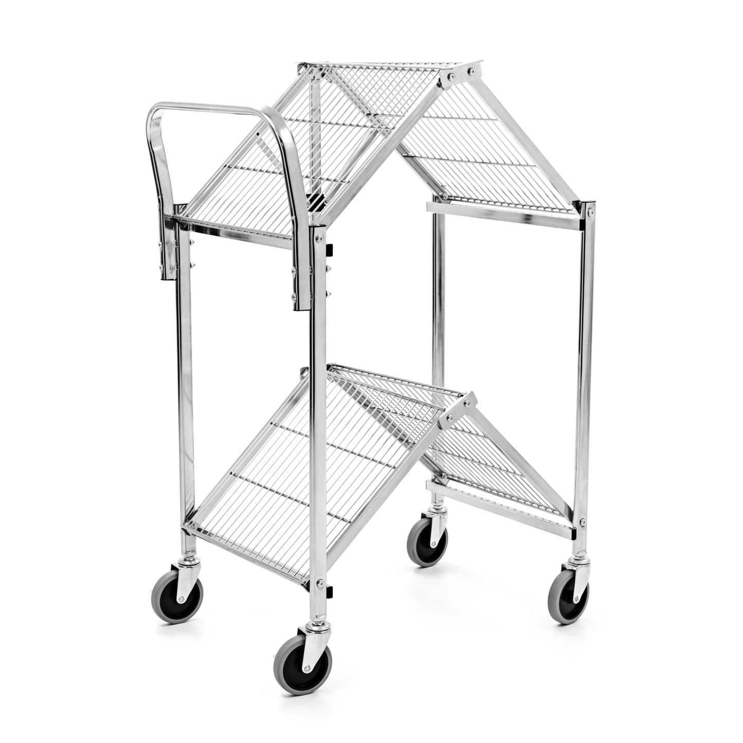 Stand Steady Original Tubstr Collapsible 2 Shelf Wire Cart, Easy to Push Heavy Duty Rolling Utility Cart, Folds Up for Storage, Commercial Grade (Chrome, 33.56” D x 18” W x 37.16” H)
