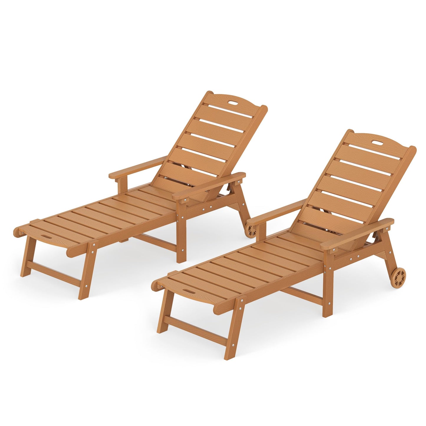 LUE BONA Outdoor Chaise Lounge Chairs Set of 2, HDPS Chaise Lounger, 5 Positions Adjustable Lounge Chairs, Pool Lounge Chair with Wheels for Poolside, Patio, Restaurant, 3 Year Warranty, Teak Color