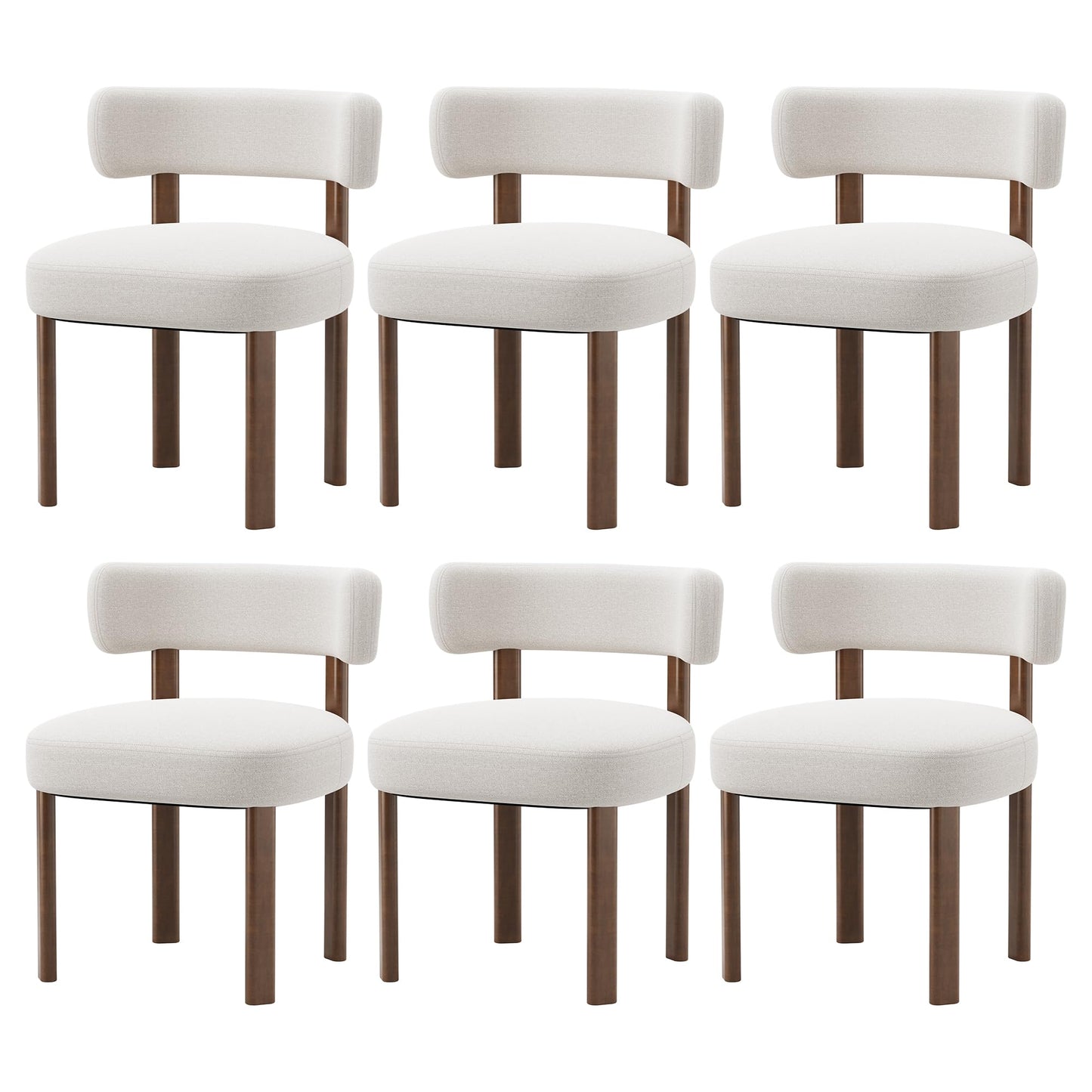 smartue Wooden Dining Chairs Set of 6, Upholstered Kitchen Chairs with Solid Wood Legs, Mid Century Dining Room Chair with Ergonomic Curved Backrest for Kitchen Dining Vanity, Beige
