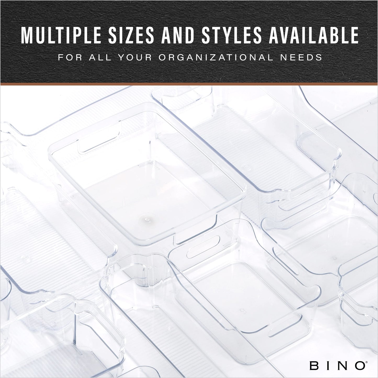 BINO | Plastic Storage Bins, Large - 2 Pack, Clear | THE SOHO COLLECTION | Pantry Organizers and Storage Containers | Fridge Organizer Bins | Kitchen Cabinet Organizer | Medicine Cabinet Bin