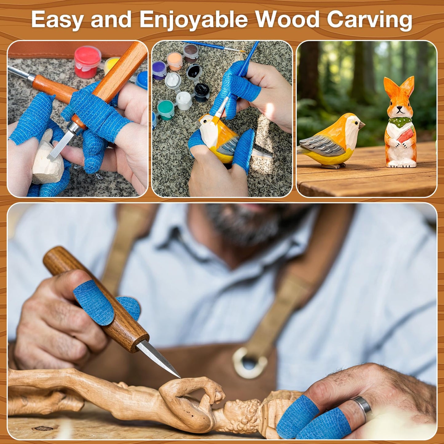 Wood Carving Kit, 37pcs Wood Carving Tools with 12 Color Paint, Wood Whittling Kit with 4pcs Templates & Users Guide for Beginners37Pcs Wood Carving Kit with Storage Bag