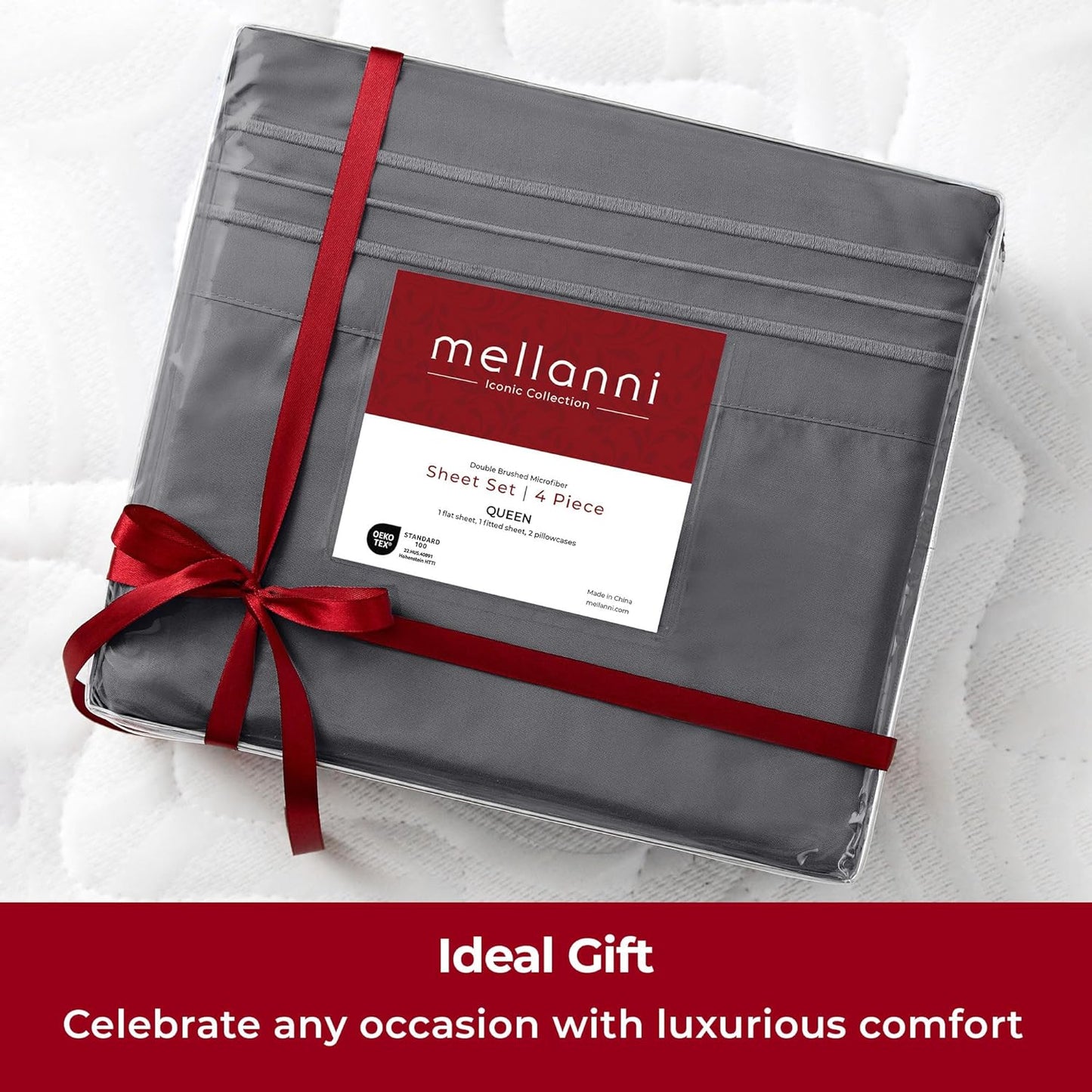 Mellanni Extra Deep California King Sheets - Hotel Luxury, Ultra Soft & Cooling - 4 PC Set in Gray