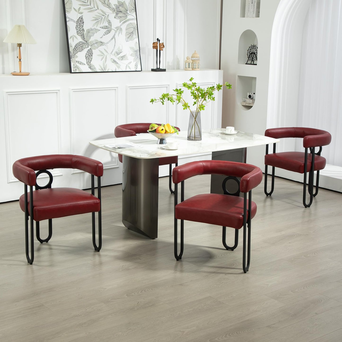 House Hold Contemporary Designed Chenille Fabric Upholstered Accent,Dining Chair,Barrel Side Chairs Kitchen Armchair for Living Room Set of 1 (Wine Red PU)