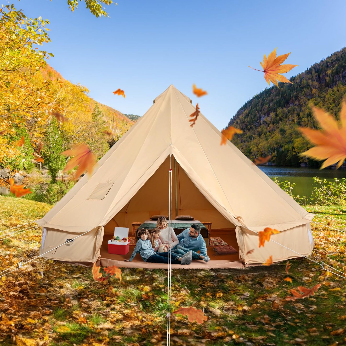 VEVOR Canvas Tent Bell Tent, 4 Seasons 4 m/13.12 ft, for Camping with Stove Jack, Family Camping Outdoor Hunting Party