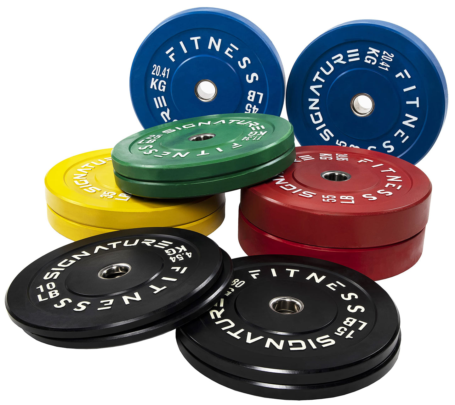 Fitvids 2" Olympic Bumper Plate Weight Plates with Steel Hub, 210LB Set (2X 25/35/45LB), Colored