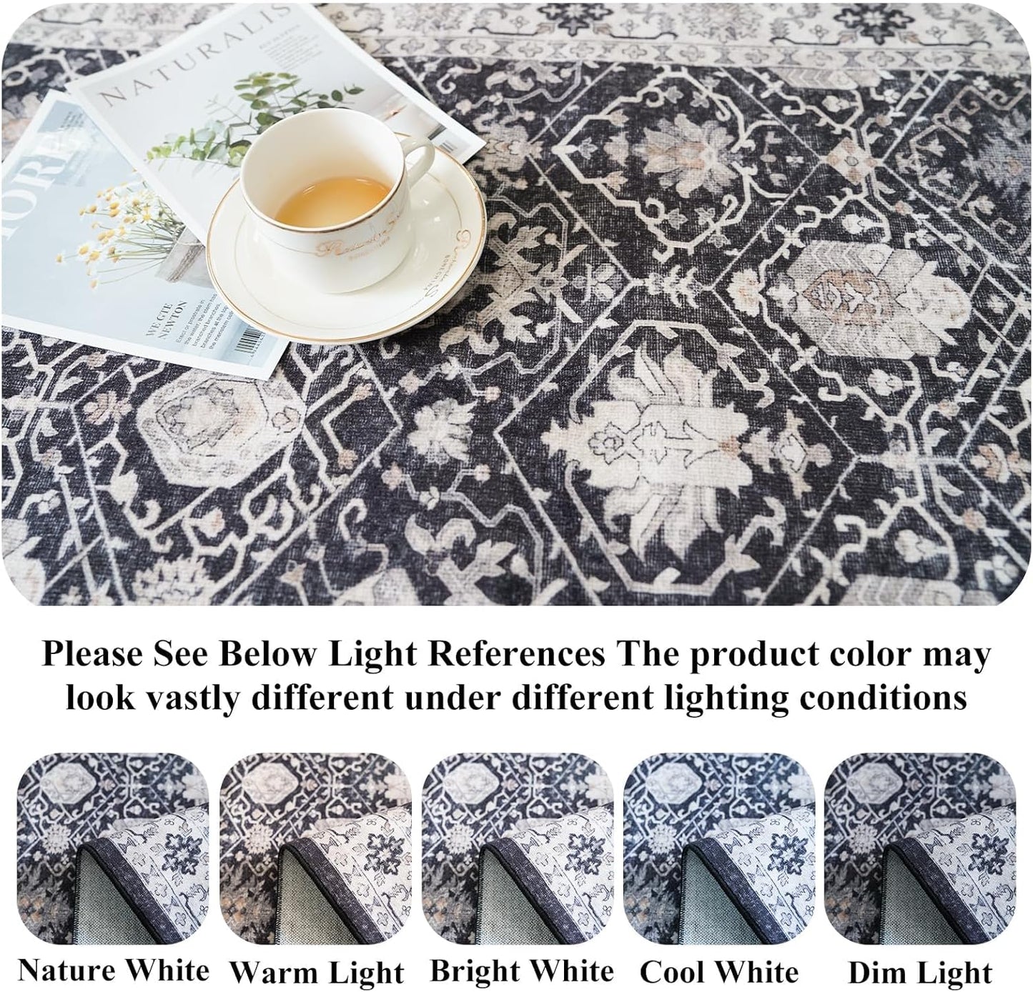 Skiennix Kitchen Rug Set - Farmhouse Washable Non-Slip Mats for Sink & Stove | Soft Cozy Runners (2x3, 2x4, 2x5, Black)