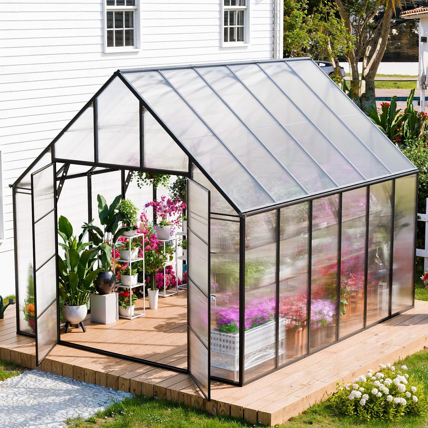 SELLERWE 10x12x10 FT Large Greenhouse, Easy Assembly Thicker Aluminum Hybrid Polycarbonate Greenhouses for Outdoors w/2 Windows,Heavy Duty Walk-in Greenhouses for Outside, Backyard, Graden