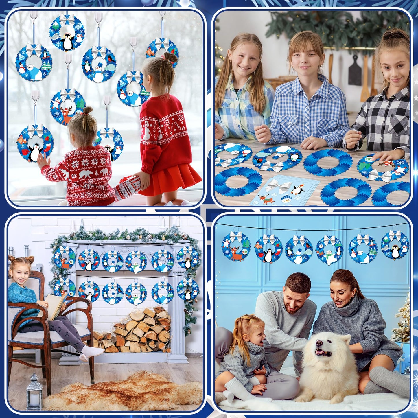 24 Sets Winter Crafts for kids DIY Christmas Wreath Ornaments Decorations Winter Classroom Hanging Ornaments Penguin Snowman Stickers Paper Arts and Crafts for Kids Holiday Home Classroom Activities