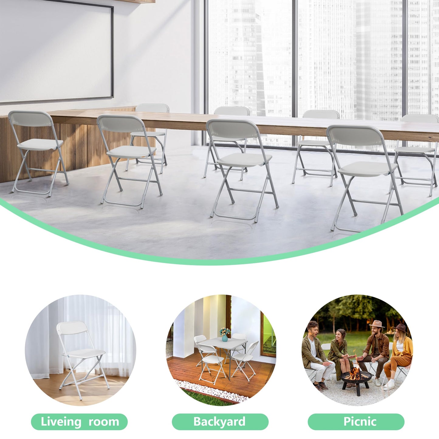 OLLODOT 50 Pack White Folding Chairs with 350-LBS Capacity, Lightweight Portable Indoor Outdoor Chairs, Stackable Commercial Seat with Steel Frame for Office, Party, Events, Wedding, Kitchen &Dinning