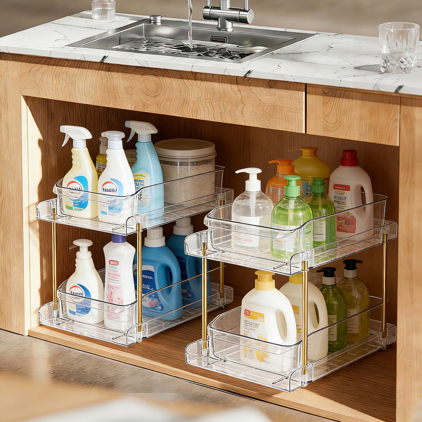 LAREKUN2pack 2-Tier Organizer & Storage Unit Stackable Bathroom Cabinet Organizer Pull-Out Kitchen Pantry Organizer & Storage System Suitable for Countertops, Pantries, Kitchens, Bathrooms