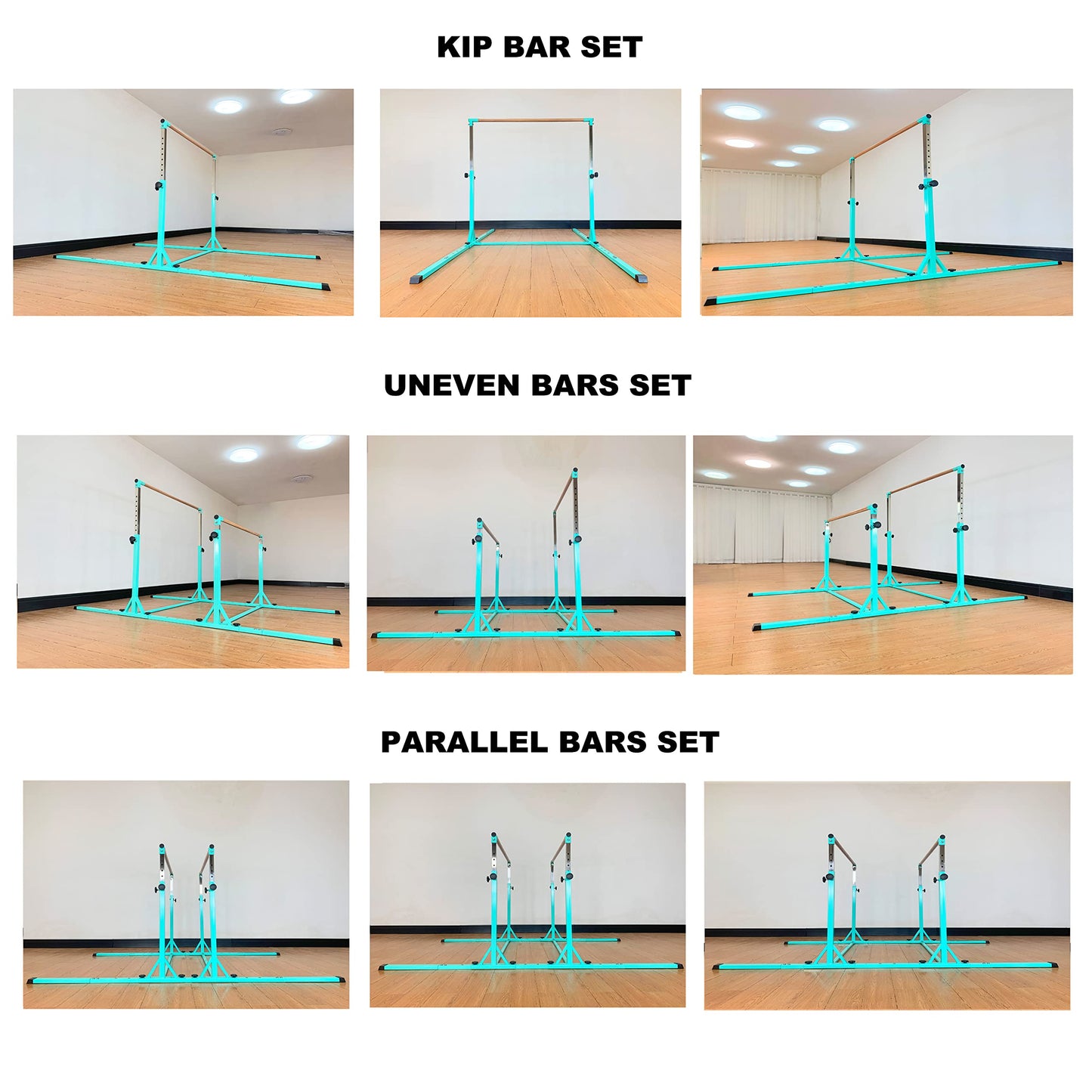 MARFULA Gymnastics Double Horizontal Bars 3Play Parallel Bars Uneven Bars Gymnastics Training Kip Bar with 304 Stainless Steel Regulating Arms & Fiberglass Rail for Indoor Outdoor Home Club Use