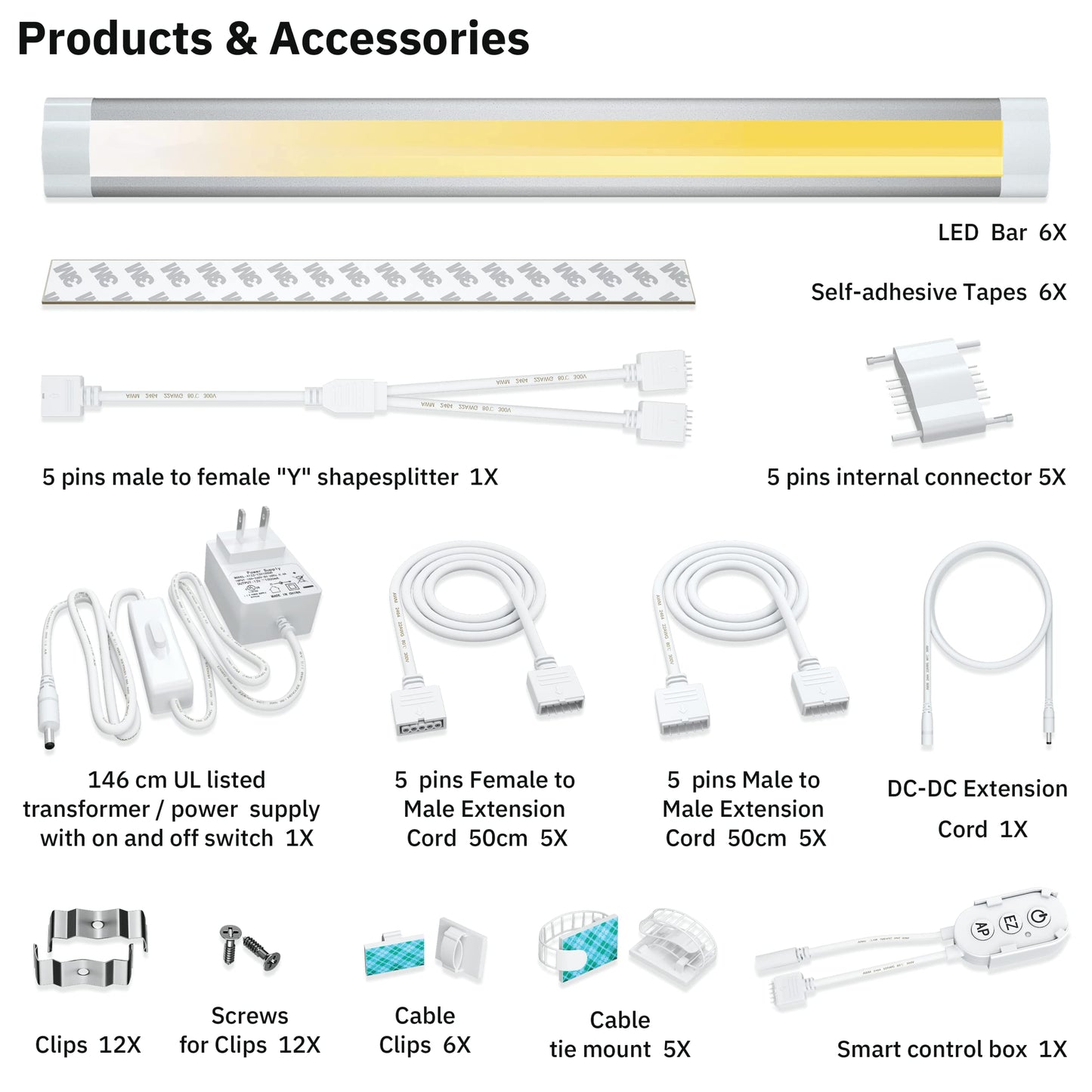 Smart Cabinet Lights Under Counter LED Lighting Dimmable Strip Lights, Warm, Daylight, Cool White Adjustable Light Bar,Compatible with Alexa,Google Assistant,Phone App,for Kitchen Cupboard,Shelf,6pcs