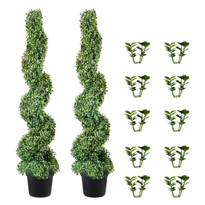 VEVOR Artificial Boxwood Spiral Topiary Trees, 4ft Tall (2 Pieces) Faux Plant Outdoor, All-Year Green Fake Plant with Replaceable Leaves for Decorative/Indoor/Porch/Garden