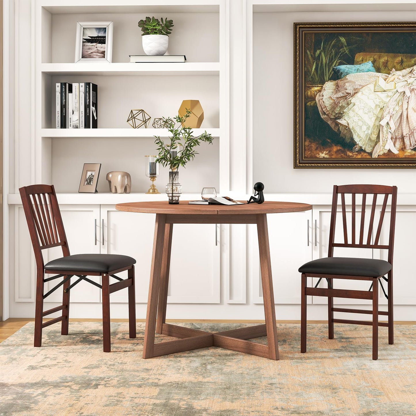 KOTEK Folding Dining Chairs Set of 4, Wooden Kitchen Chairs with Padded Seat & Solid Wood Frame, 400 LBS Weight Capacity, No Assembly Foldable Chair for Dining Room, Living Room
