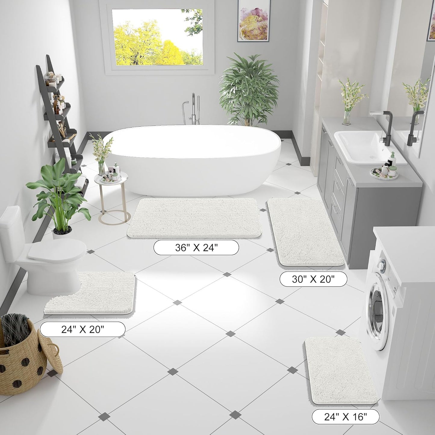 OLANLY U-Shaped Toilet Rugs - Extra Soft Chenille Bathroom Mat, 24x20, Quick-Dry & Non-Slip, Ivory