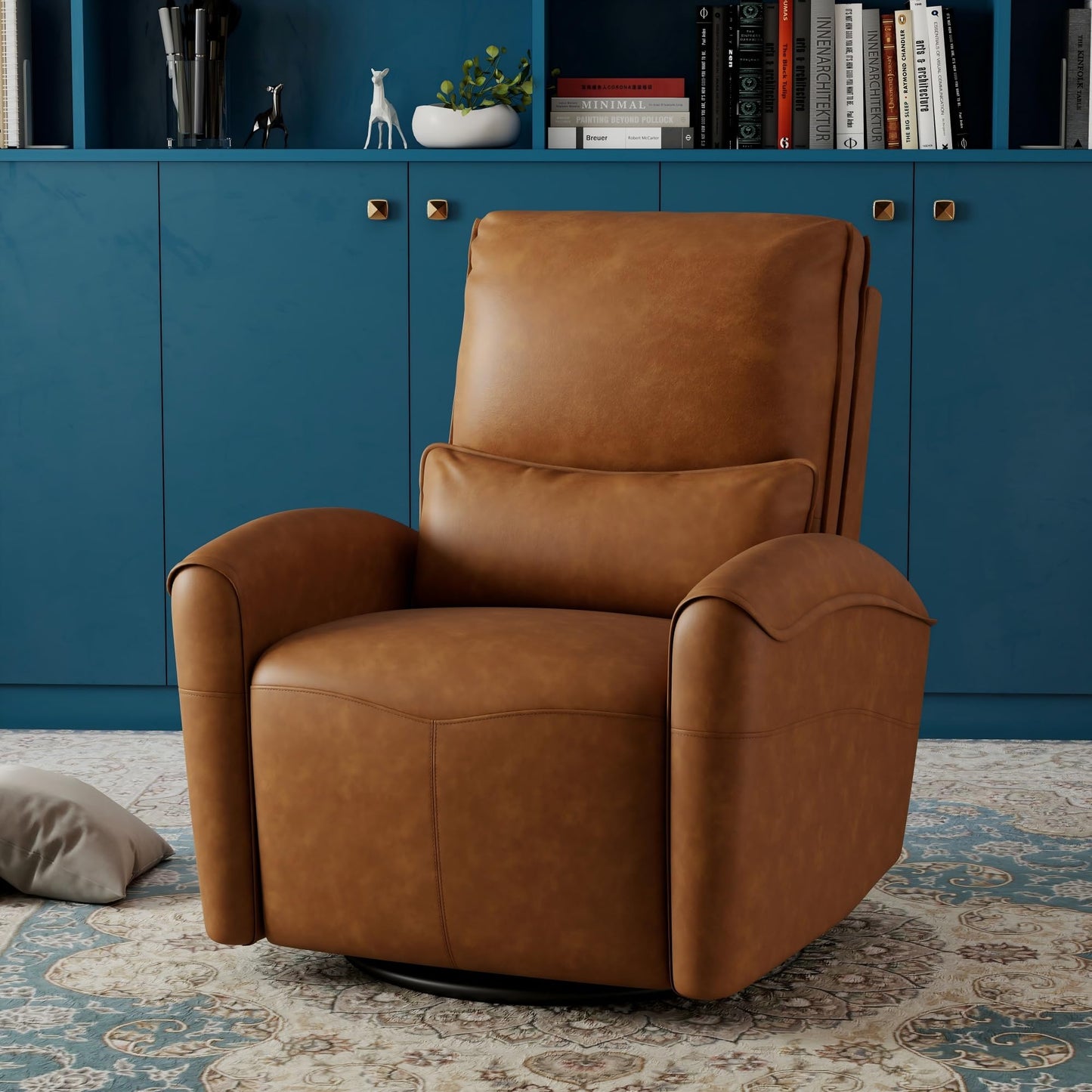 Bonzy Home Power Swivel Rocker Recliner Chair with USB Port, 23.2" Wide Seat, Fixed Lumbar Support, Upholstered Glider Chair for Nursery Living Room, Brown