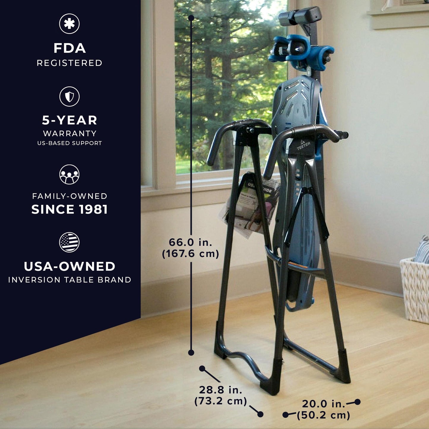 Teeter FitSpine X1 Inversion Table, Decompression Surface for Full-Body Stretch, Ergo Embrace Ankle Supports, Integrated Accessories, UL Safety Certified, Heavy-Duty 300 lb Capacity