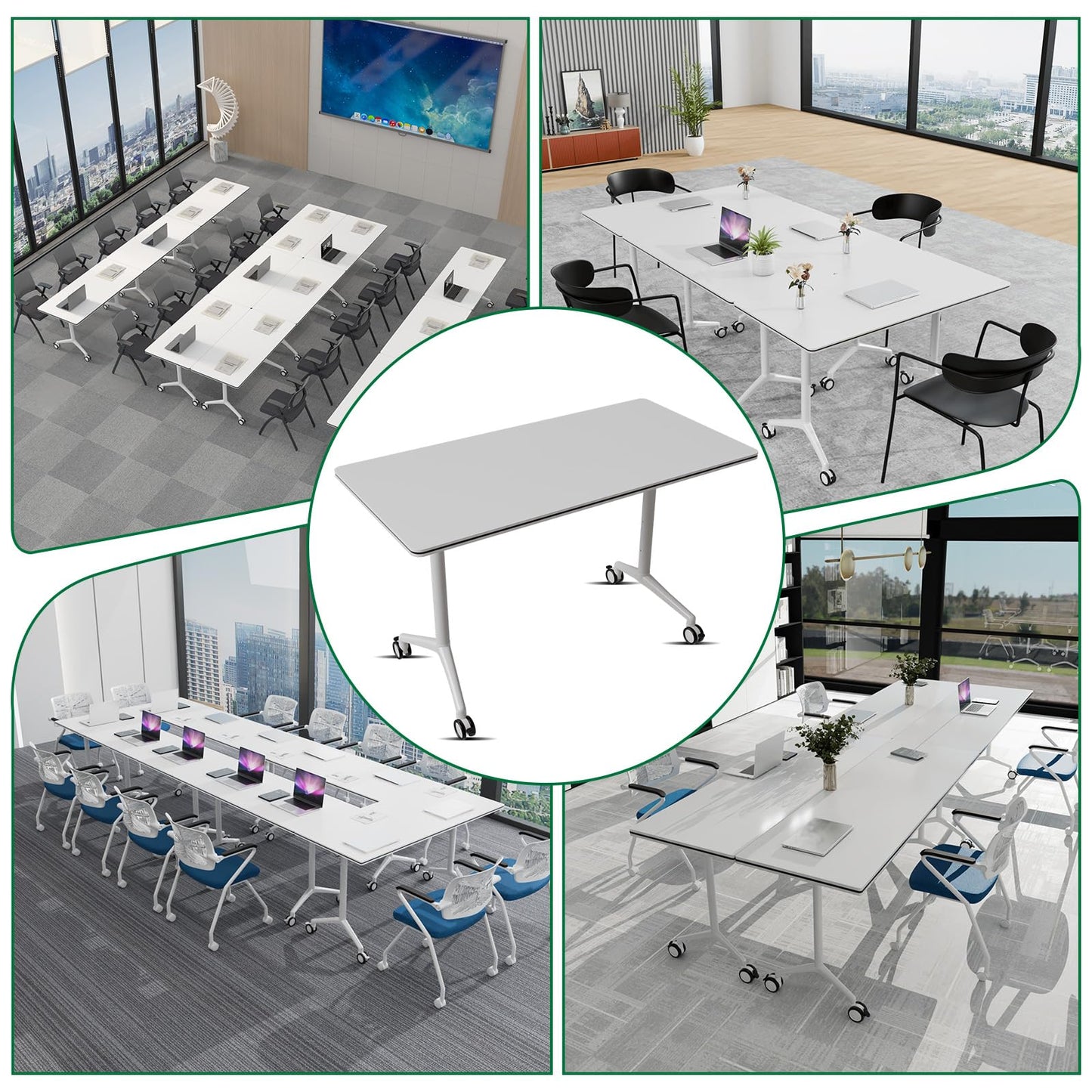 6 Pack Conference Room Tables,Mobile Folding Conference Table with Wheels,Modern Training Locking Rolling Meeting Conference Tables with Flip-Top for Office Classroom Business,6-12 Person,61IN
