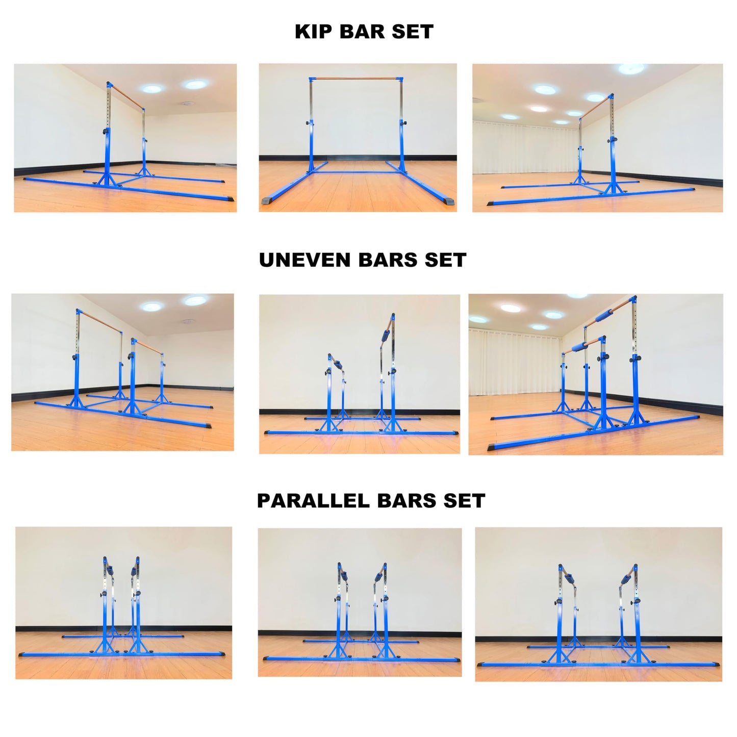 MARFULA Gymnastics Double Horizontal Bars 3Play Parallel Bars Uneven Bars Gymnastics Training Kip Bar with 304 Stainless Steel Regulating Arms & Fiberglass Rail for Indoor Outdoor Home Club Use