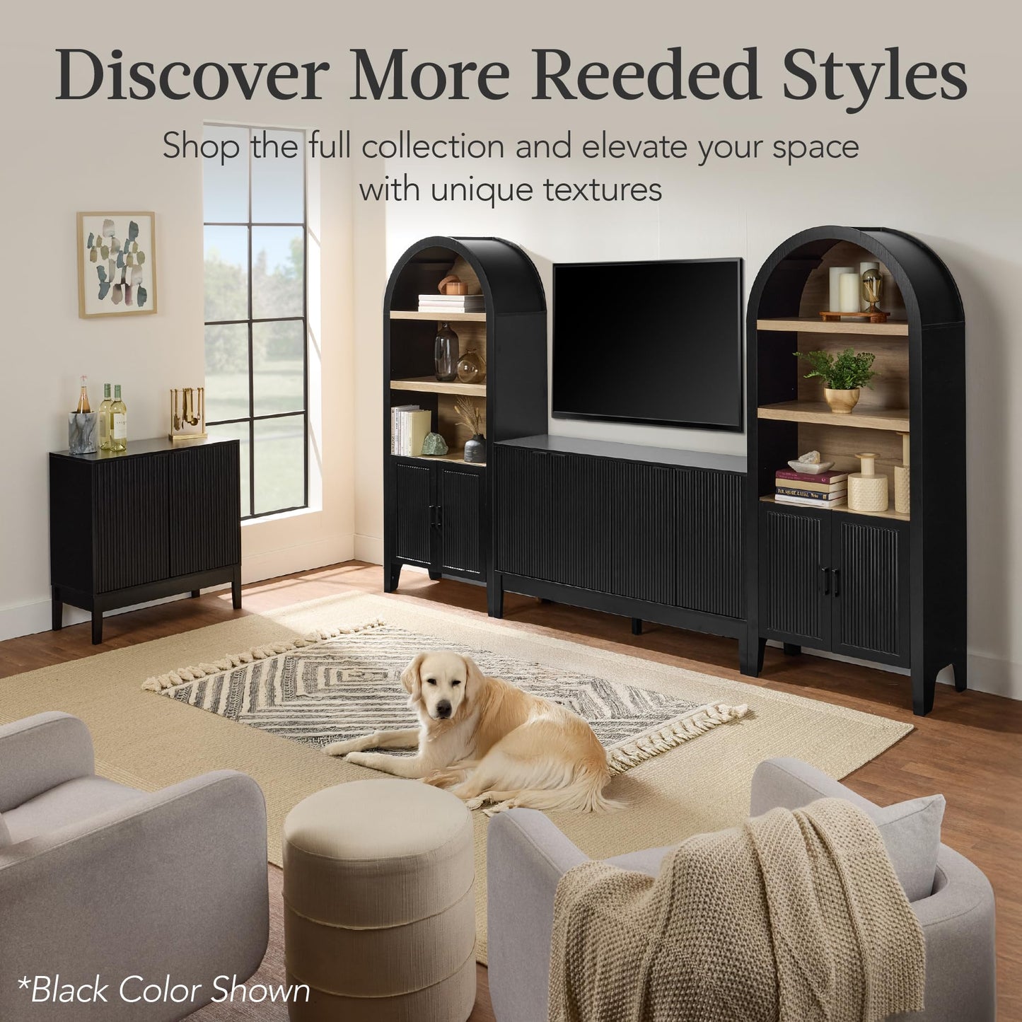 Best Choice Products 55" Modern 4-Door Sideboard Storage Cabinet, Buffet, Media Cabinet, Cupboard, Entryway Accent Table, Bookcase w/Reed Panels and Adjustable Shelves – Walnut