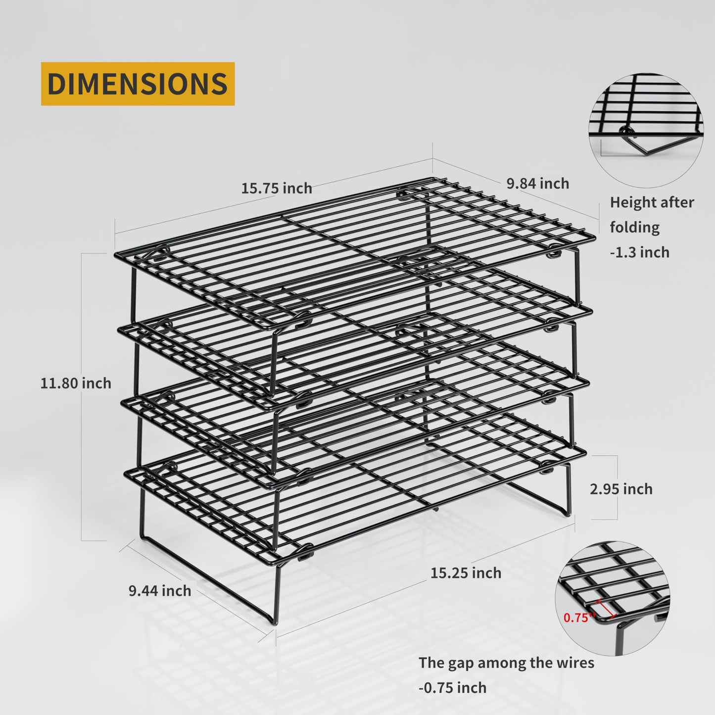 4PCS Cooling Racks for Cooking and Baking, Collapsible 4 Tiers 10"X16" Cool Batches of Cookies, Non-Stick & BPA-Free, Oven and Dishwasher Safe (Black-202)