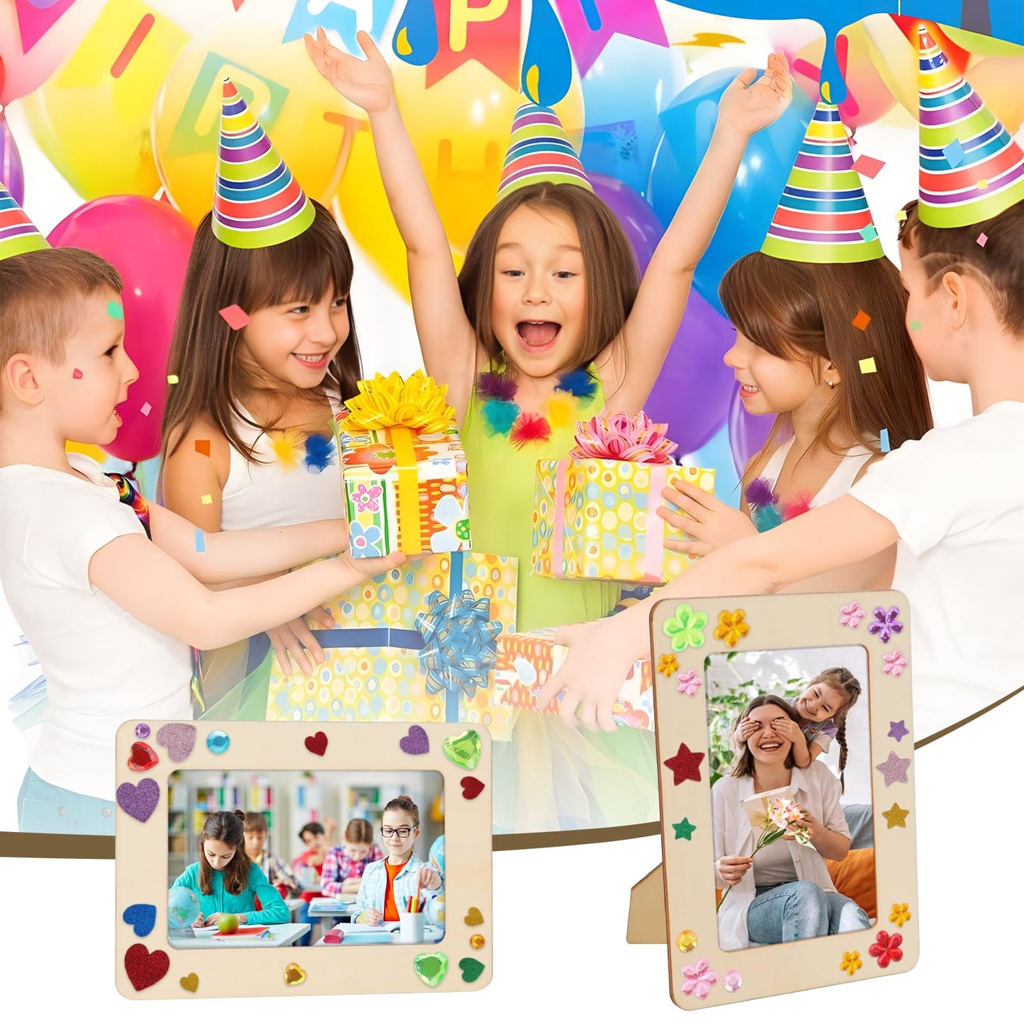 SAYAYA 36 Pack Picture Frame Painting Craft Kit Wooden Picture Frames for 4 x 6 Photo with 8 Sheets Crystal Diamond Stickers 4 Bags Eva Stickers 24 Color Pen for DIY Craft