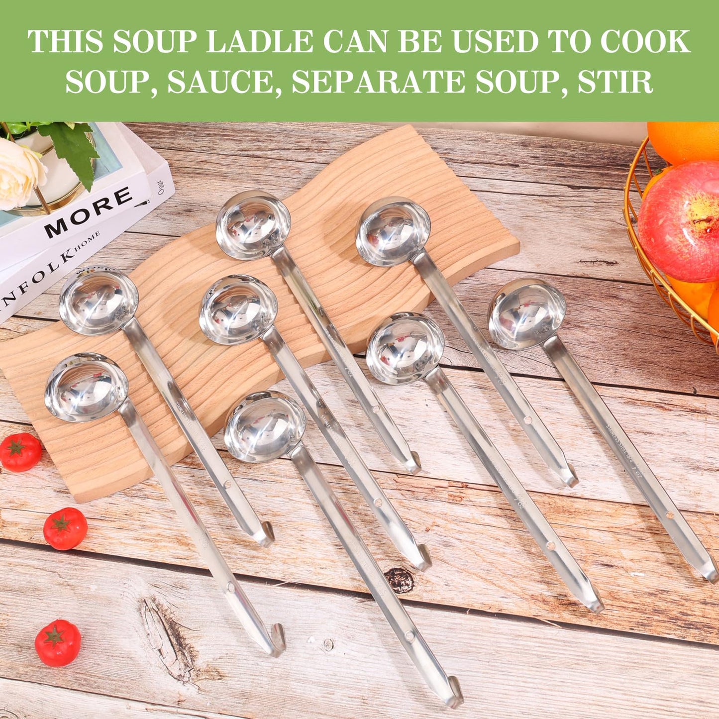 BARAFAT 8pcs Stainless Steel Ladle 2 Oz Soup Ladle 10" long Spoon Heavy-Duty Metal Spoon Sets big spoons for cooking Serving Soups, Gravy, Portioning, Stirring
