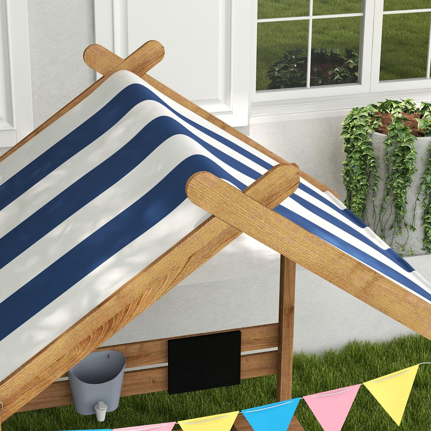 GOWE Wooden Sandbox with Canopy House Design for 3-7 Years Old, Brown