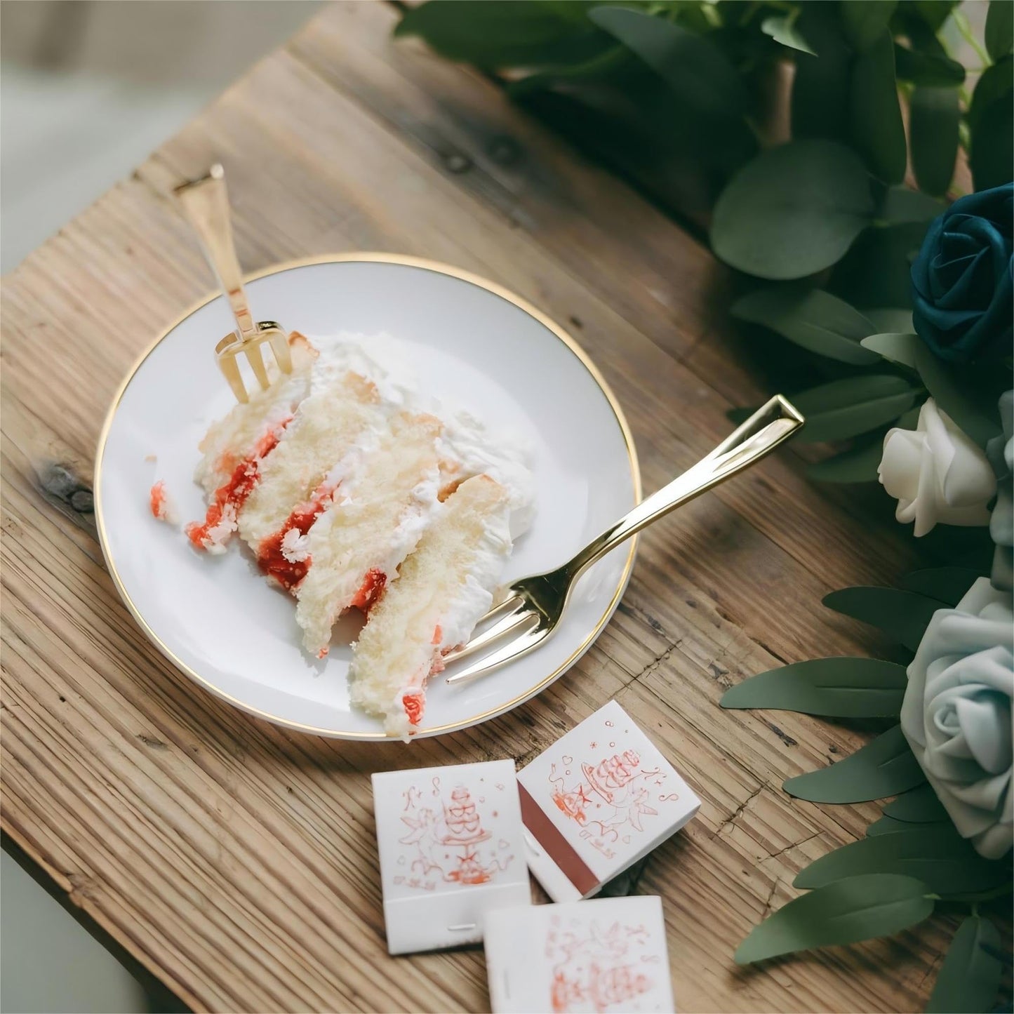Festiva 200Pcs Gold Dessert Plates 6.3" with Forks 5"- Small Disposable Dessert/Appetize/Cake Plates Plates- serve 100 guests include 100Plates 100Forks for Wedding &Birthday Party & Outdoor