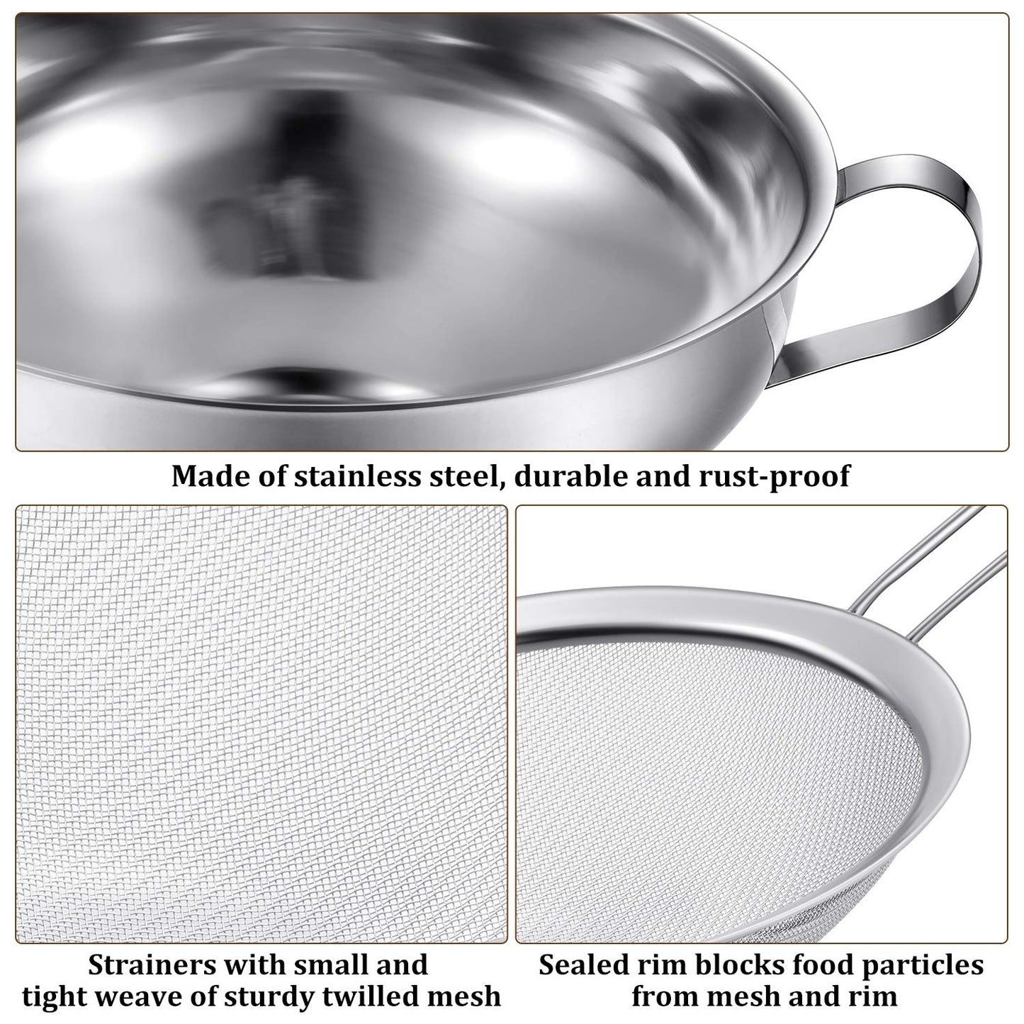 Boao 4 Pieces Stainless Steel Funnels with Fine Mesh Strainer, Household Kitchen Canning Funnels with Stainless Steel Colander