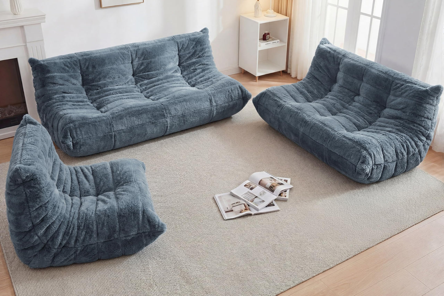 Cansunna Bean Bag 3-Seater Chair Big Sofa Beanbag Chair for Adults Fireside Chair Bean Bag Lounger with Memory Foam Filled for Home,Apartment or Gaming Venue(Grey Plush)