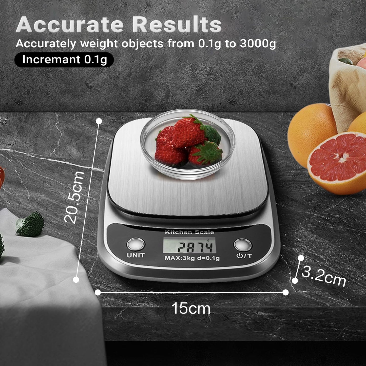 GRAM PRES Food Kitchen Scale Digital Weight Grams and Oz,Professional Small Digital Kitchen Food Scales 3kg/0.1g for Weight Loss
