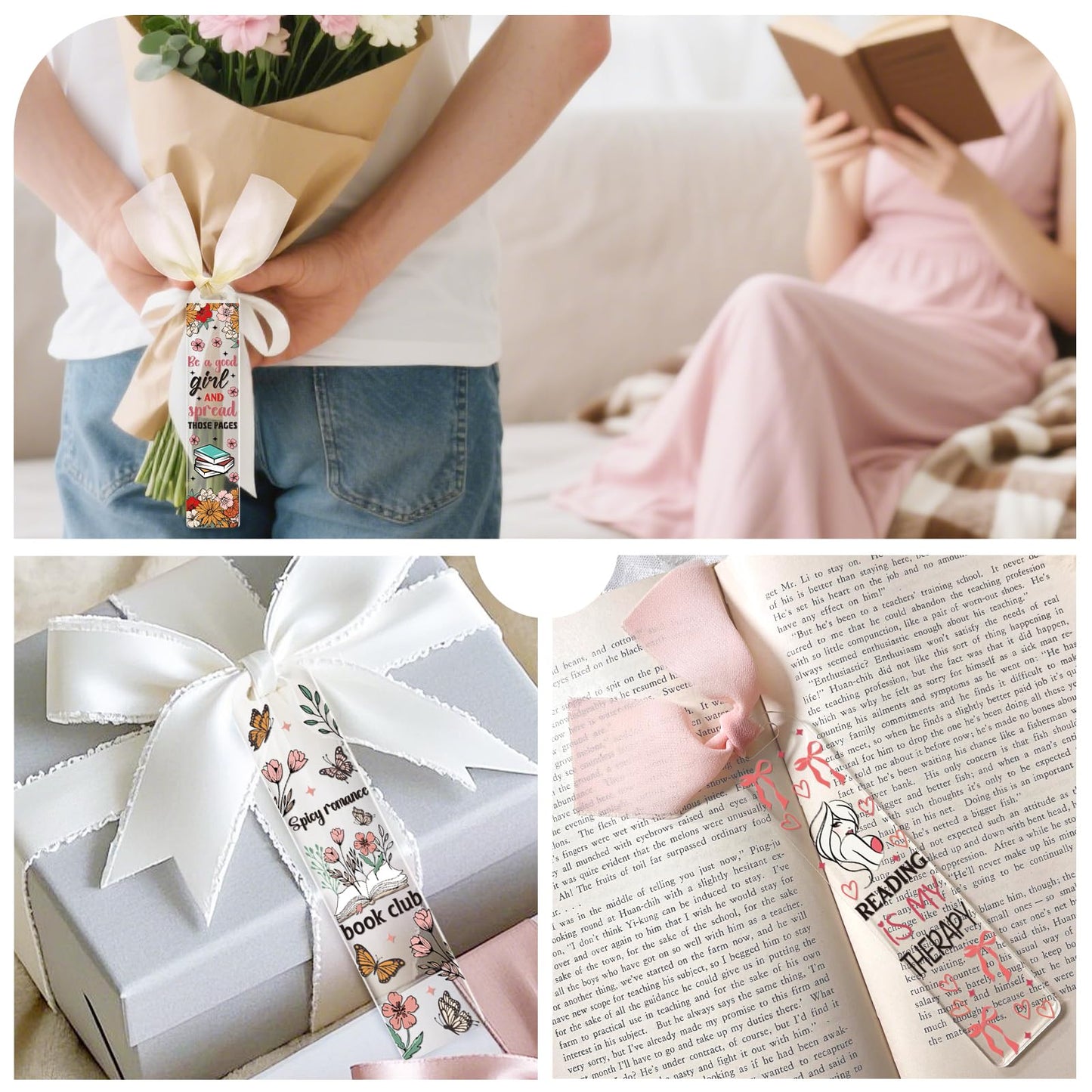 Dazoratix Dark Romance Acrylic Bookmarks - 45 Pcs Funny Acrylic Bookmark Blanks Double-Sided Clear UV DTF Transfer Stickers Bookmark Making Kit Yellow Pink Ribbon for Book Lovers Women DIY Crafts Gift