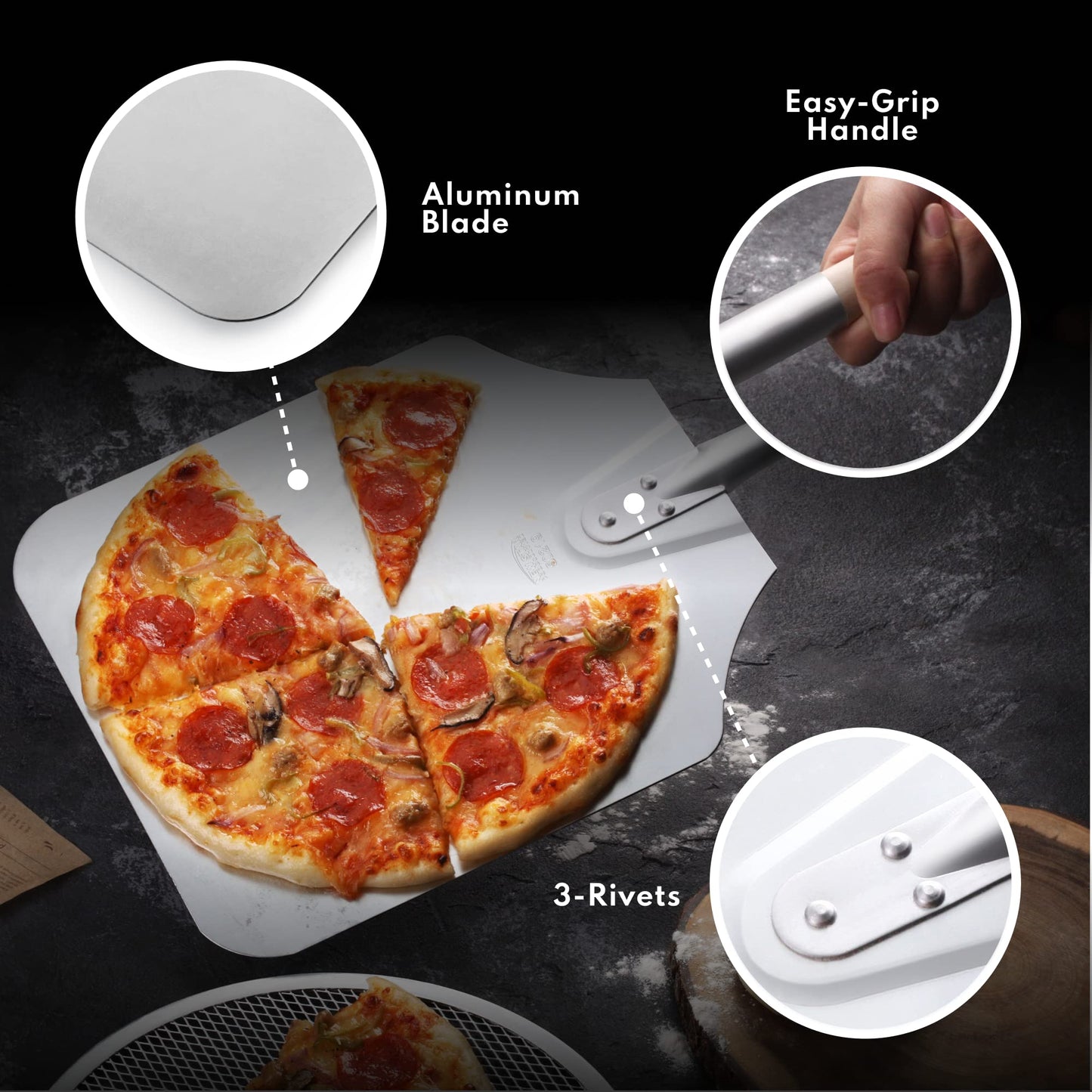 New Star Foodservice 50219 Aluminum Pizza Peel, Wooden Handle, 9 x 11 inch Blade, 26 inch overall