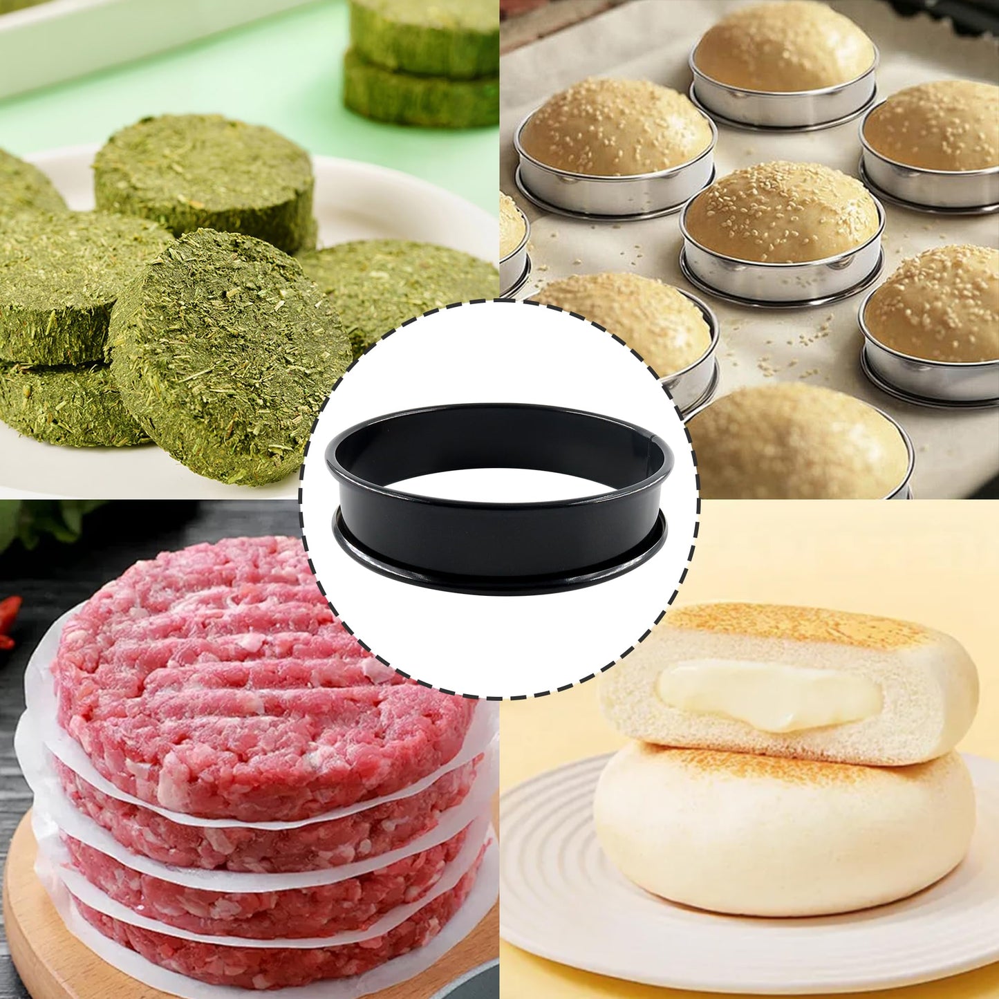LVYKING 8Pcs Crumpet Rings English Muffin Rings, 3.75 Inch Stainless Steel Nonstick Egg Tart Rings, Round Cake Mold for Food Making, Black
