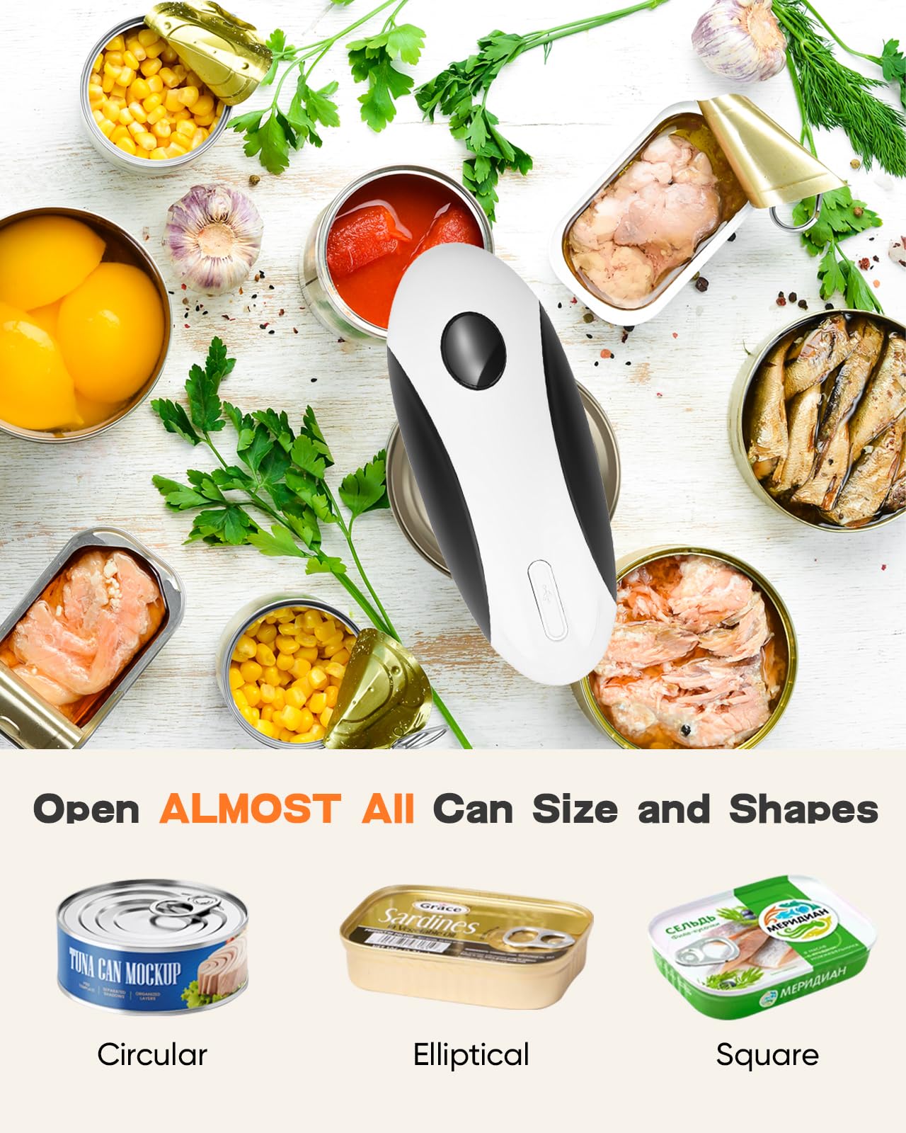 Electric Can Opener, Can Opener Electric Fits All Can Sizes, One Touch USB Rechargeable Automatic Can Opener for Kitchen and Seniors with Arthritis, Chef, Portable Kitchen Gadgets