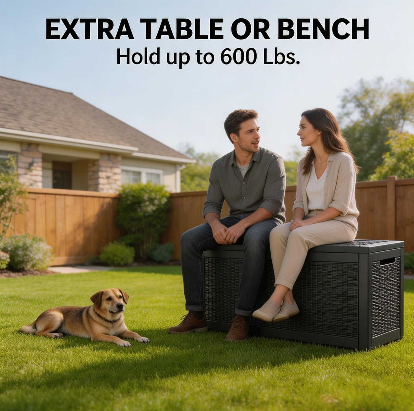 LAUSAINT HOME 320 Gallon Resin Deck Box, Package Delivery Box with Lockable Lid, Waterproof Outdoor Storage Box For Garden Tools, Patio Cushions(320 Gallon,Black)