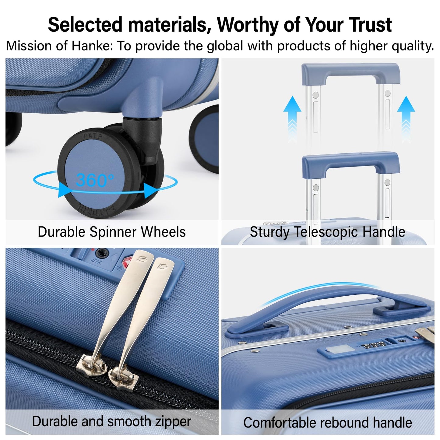 Hanke 24 Inch Checked Luggage with Cup Holder and USB Ports,Top Opening Hard Shell Suitcase with Wheels,Aluminum Frame Trunk Luggage with Foldable Dividers & TSA Lock for Travel, Interstellar Blue