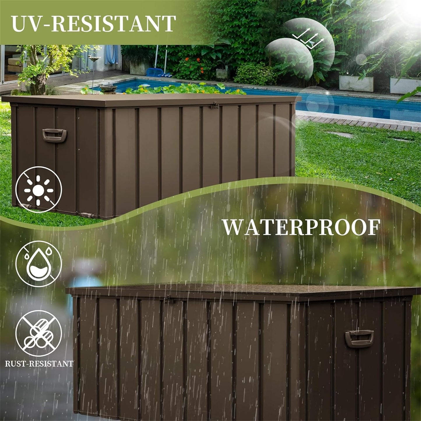 160 Gallon Outdoor Storage Deck Box – Waterproof & Lockable Large Patio Storage Bin with Durable Construction, Perfect for Cushions, Throw Pillows, Garden Tools & Outdoor Equipment, Dark Brown
