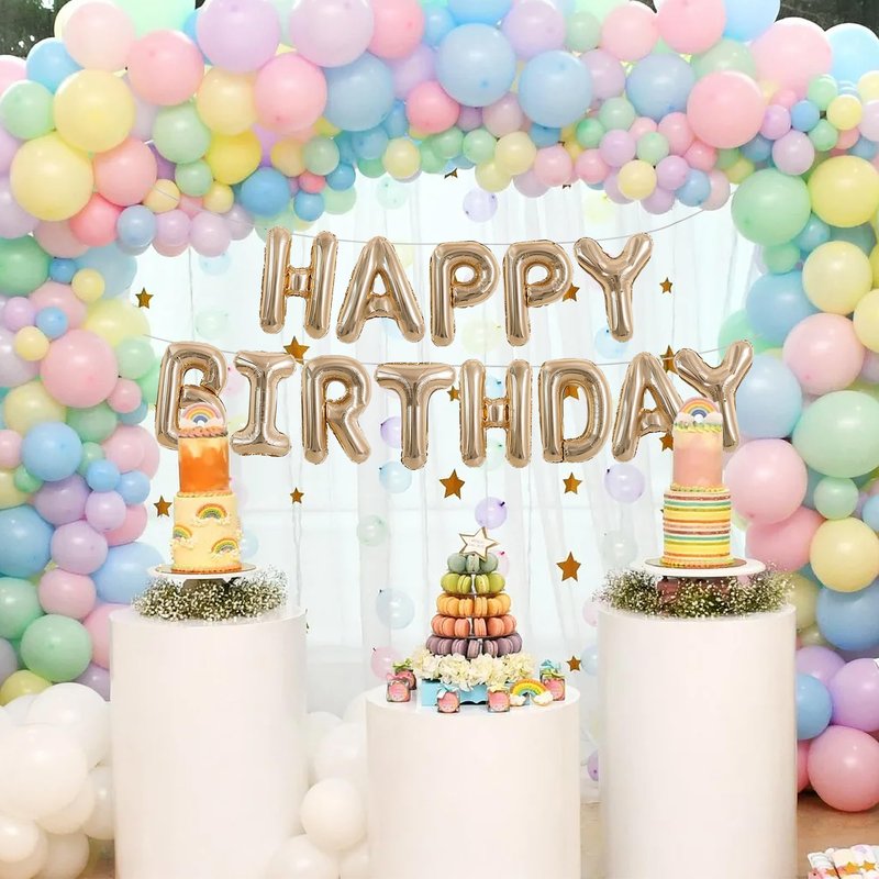 TONIFUL Happy Birthday Balloons Banner 16 Inch Mylar Foil Letters Birthday Sign Reusable for Girls Boys Kids & Adults Birthday Party Decorations Supplies(Champagne Gold )