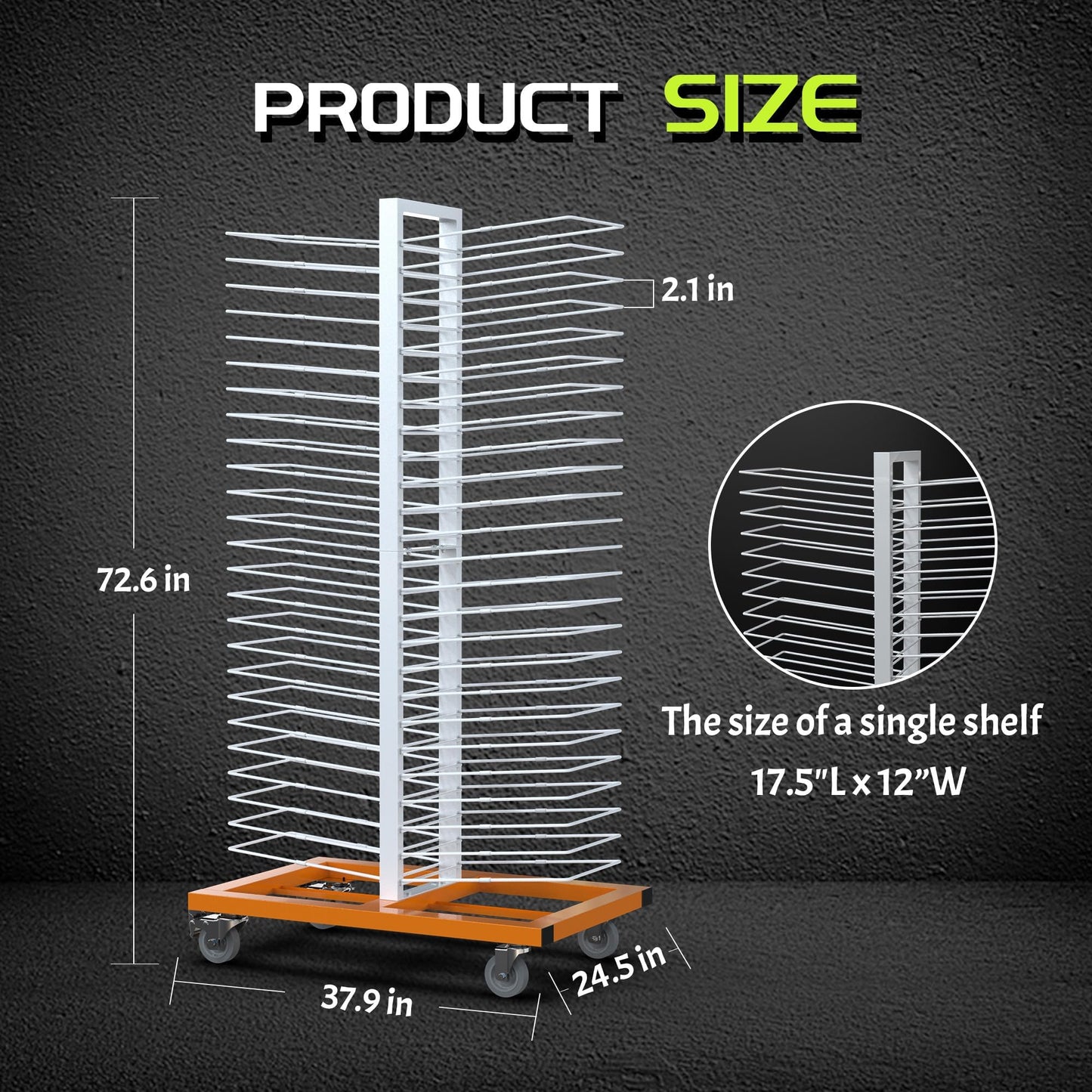 GARVIN 50 Shelves Paint Drying Rack with 4 Locking Casters for Cabinet & Full-Size Doors, Art Studios – Space-Saving Vertical Design, 2.1" Shelf Spacing, 25lbs Capacity Per Level