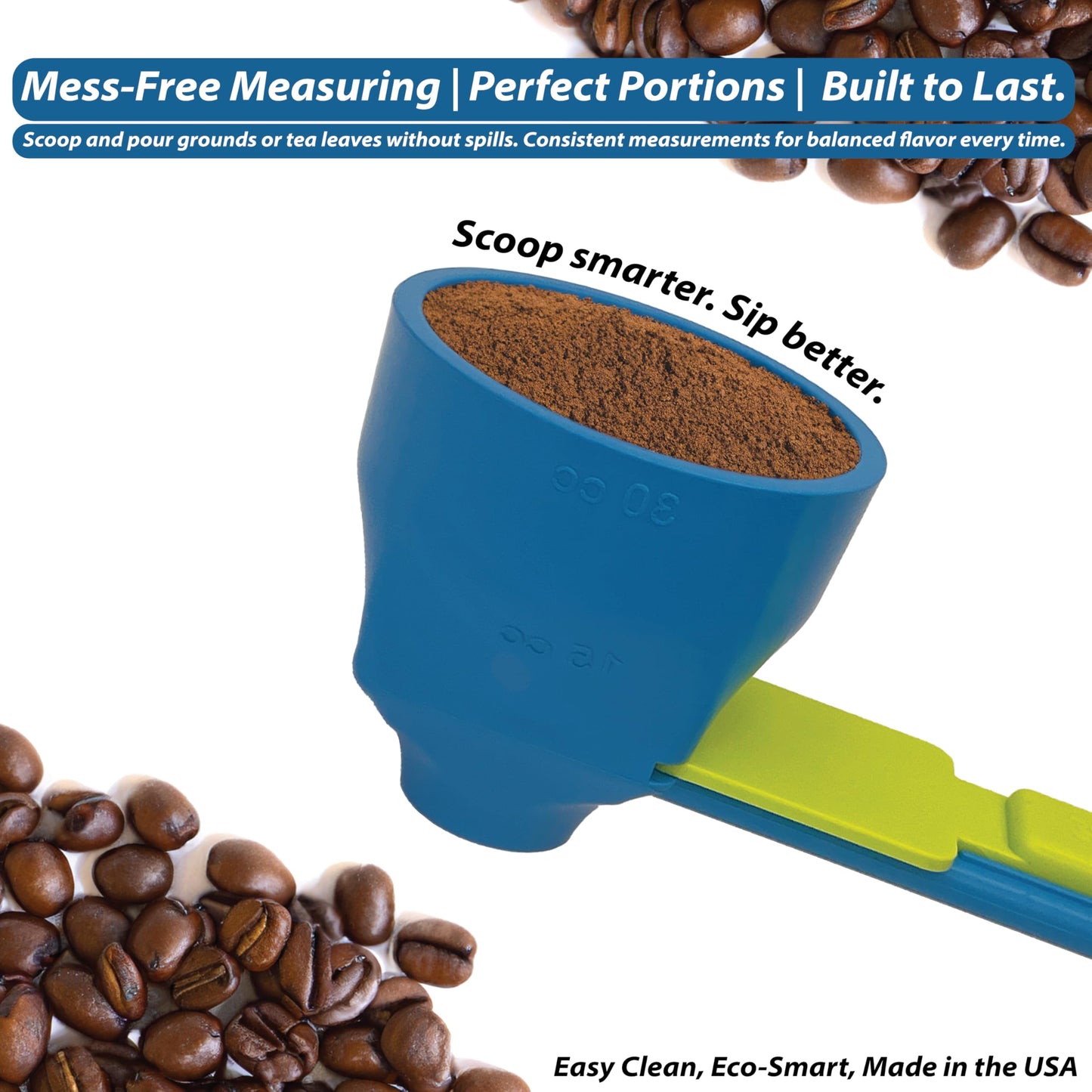 Slide Scoop the original measuring scoop + funnel No spill preparation of protein powder, workout & sports drinks, baby formula & kcup refill Mess & Spill free - (Set of 1 & 2 Tablespoon)